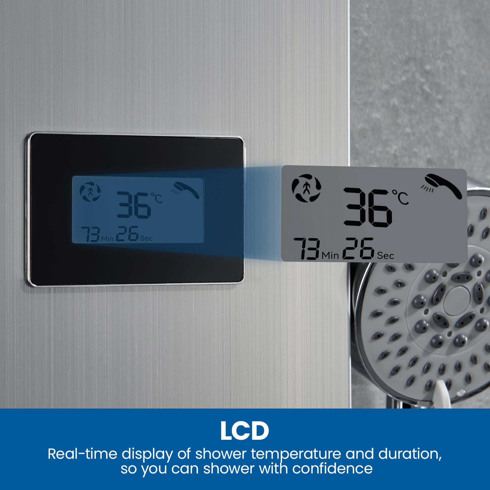 Panneau Douche LED LCD Indicateur de température Colonne Douche Hydromassante Panneau Douche en Acier Inox Brossé avec 3 Jets de Massage,EU Modèle - 3