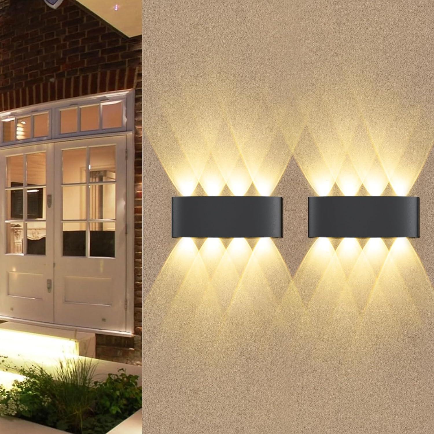 2 sztuki kinkietów ściennych 22x8x5cm 8W LED Metal IP65 Czarny 3000K Biały ciepły do wnętrz/na zewnątrz Salon Korytarze Schody [Klasa energetyczna D]
