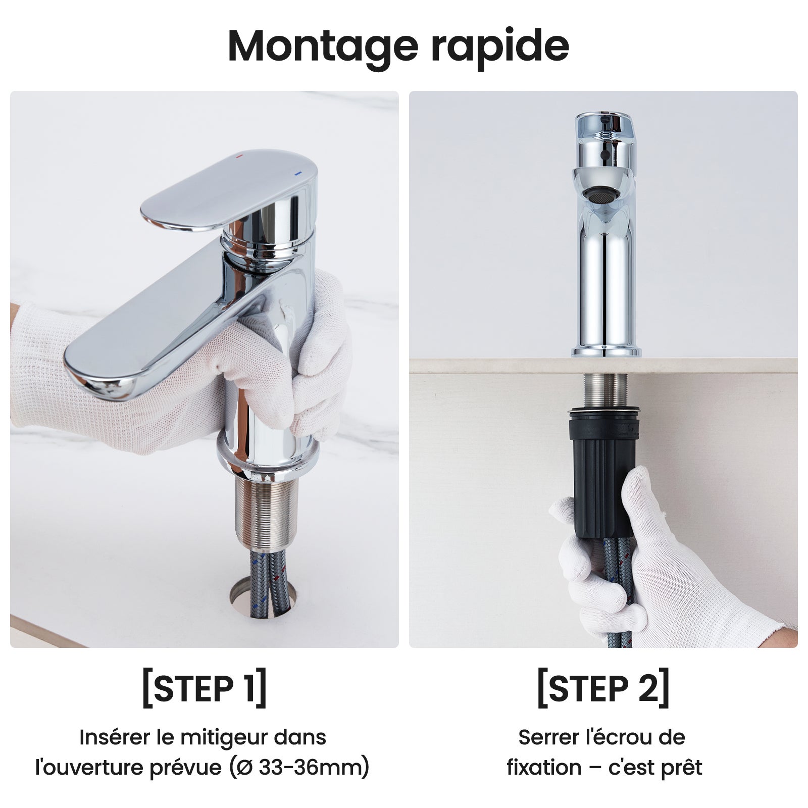 CECIPA MAX Moderne Mitigeur de Lavabo Rond avec bas Bec Robinet de lavabo et vasque Chrom Mitigeur pour Salle de Bain - 6