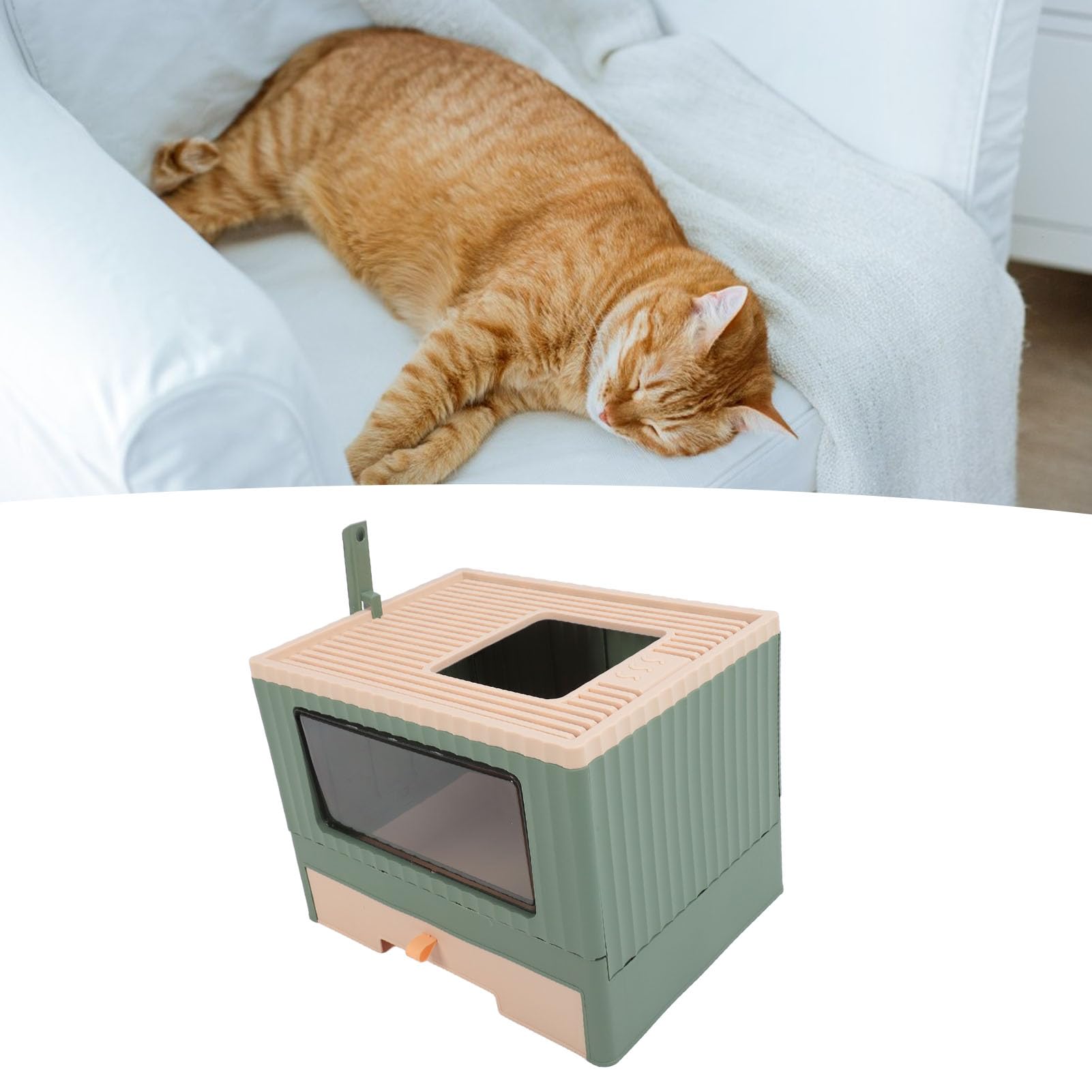 Bac à litière fermé pliable avec entrée supérieure, type tiroir