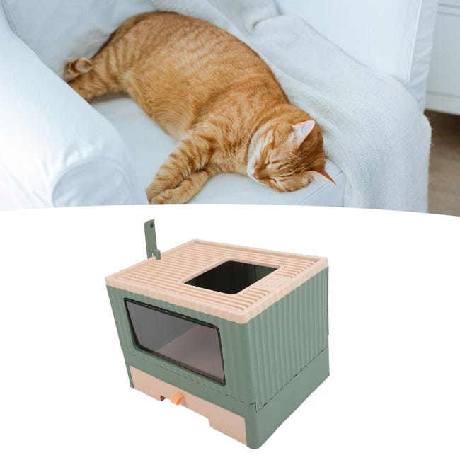 Bac à litière fermé pliable avec entrée supérieure, type tiroir