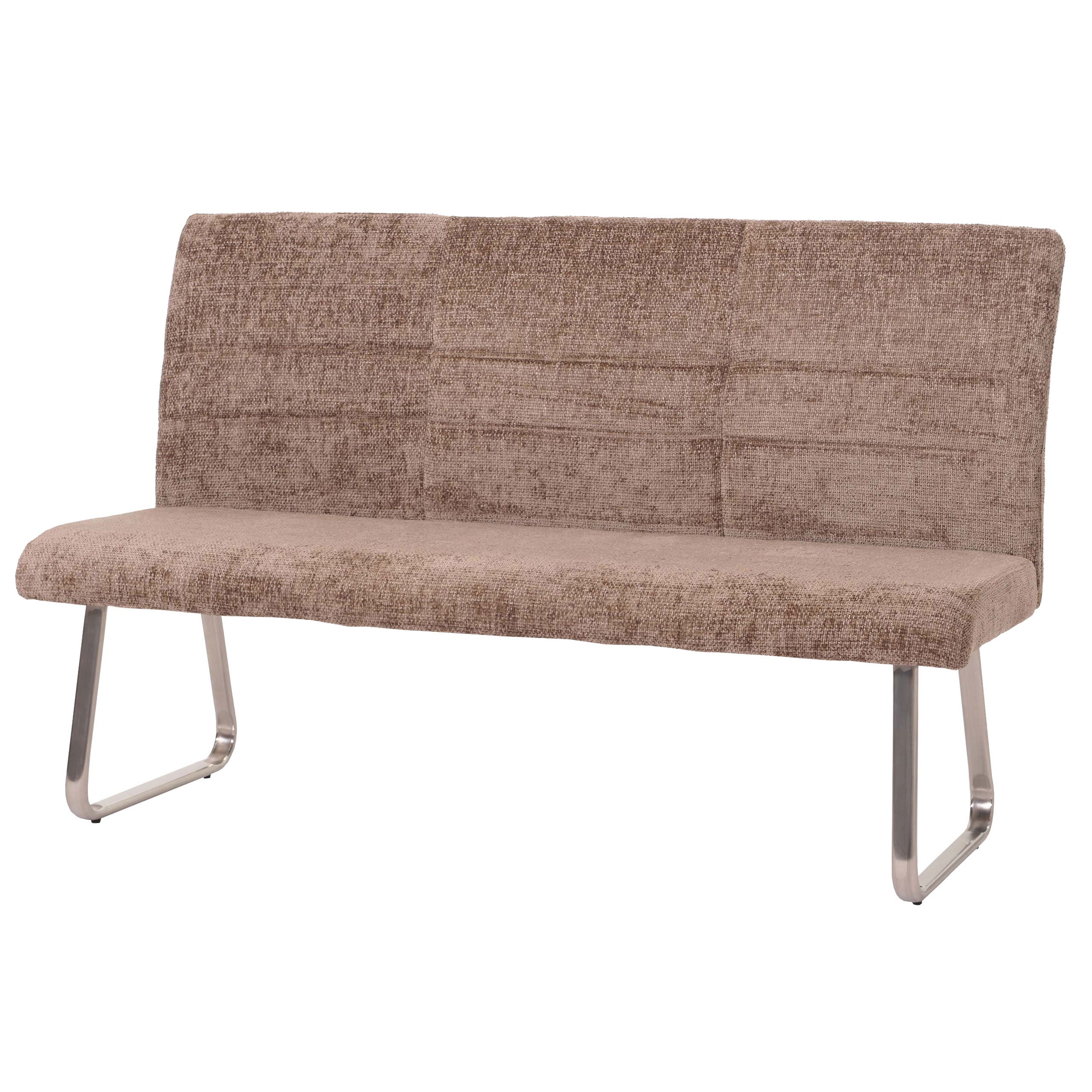 Ławka HWC-G55, ławka do jadalni, stal nierdzewna szczotkowana tkanina/tkanina szenilowa Oeko-Tex, 180cm ~ brązowy