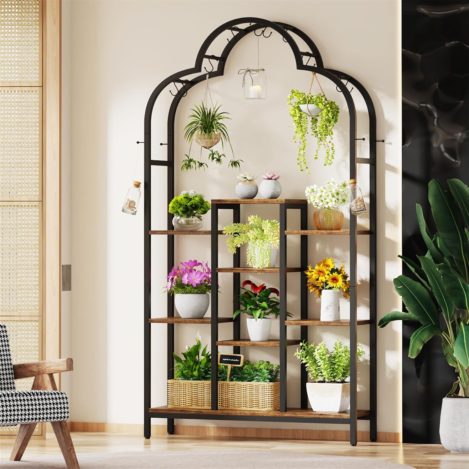 Tribesigns Support pour plantes d'intérieur à 6 niveaux, étagère arquée en métal de 190 cm,pour intérieur, jardin, balcon, salon - 5