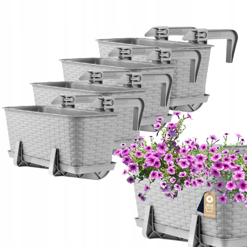 SKRZYNKA BALKONOWA 40 cm DONICZKA DONICA NA KWIATY PODSTAWKA UCHWYTY 4 szt