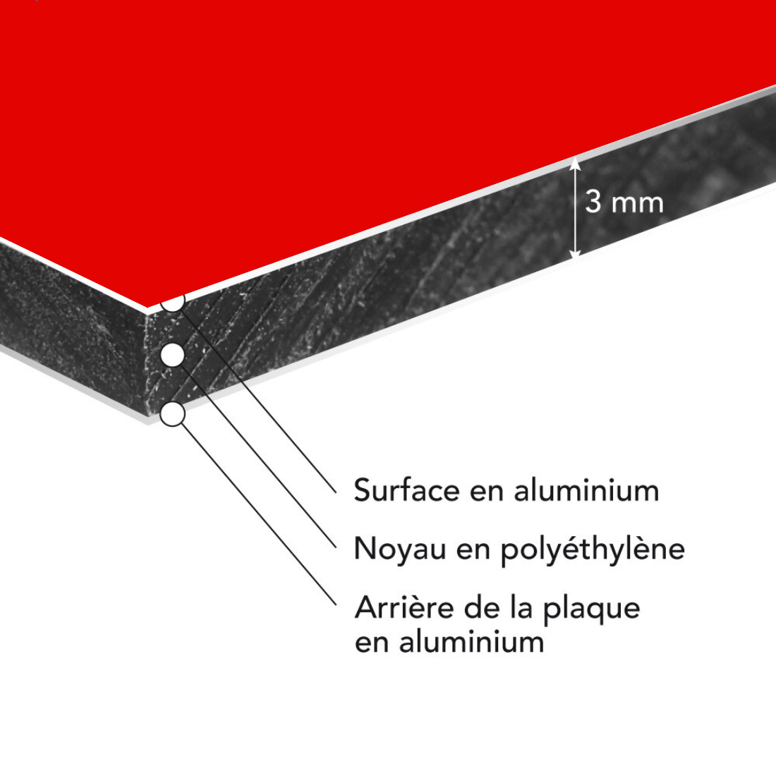 Panneau rond plaque composite aluminium dibond rouge, 600mm (60 cm), Ep.3 mm - 2