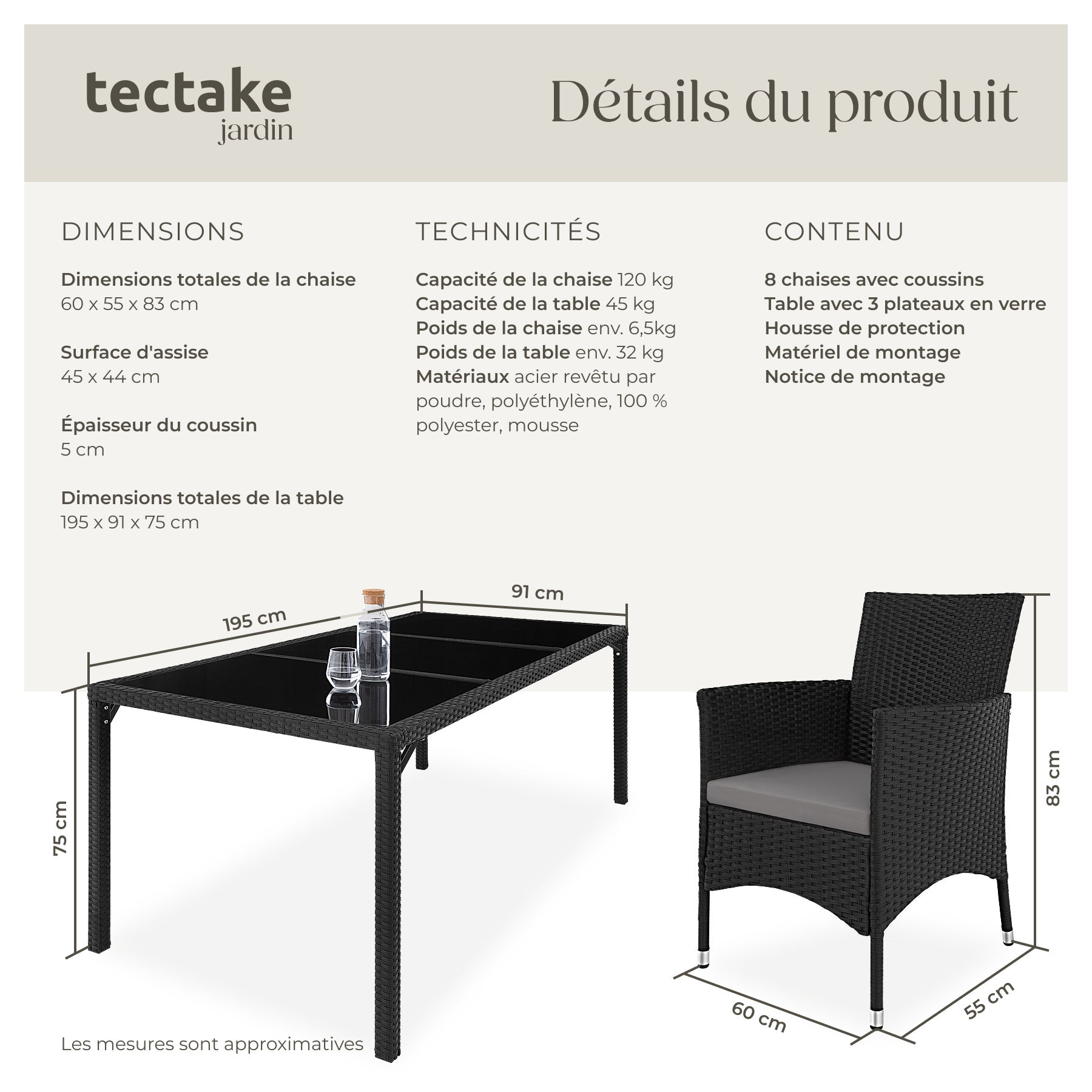 TECTAKE Conjunto de rattan Para 8 pessoas - 6