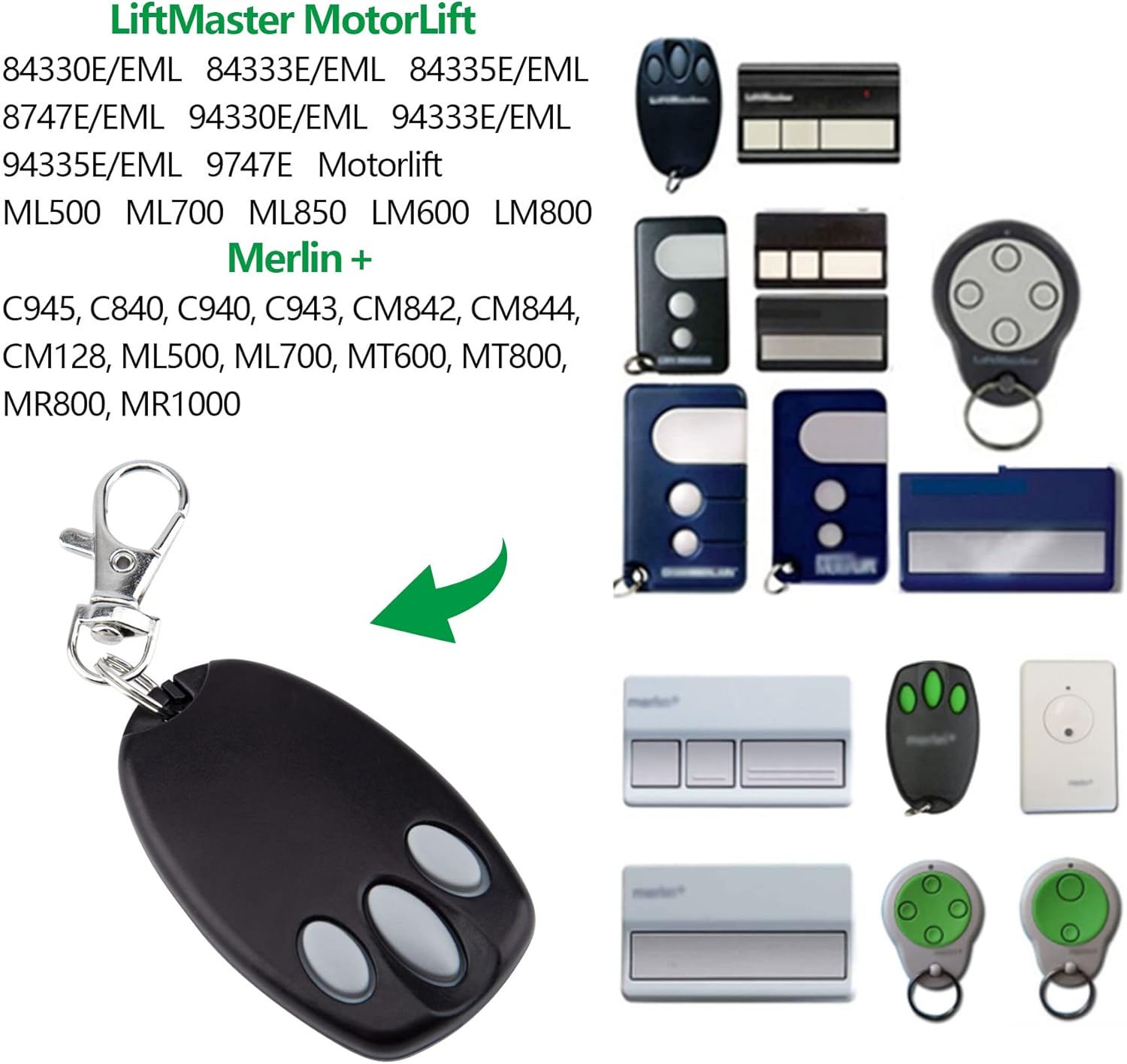 Controle remoto de 433 MHz para porta de garagem compatível com Chamberlain, LiftMaster, Motorlift, Merlin+ – Transmissor de substituição - 2