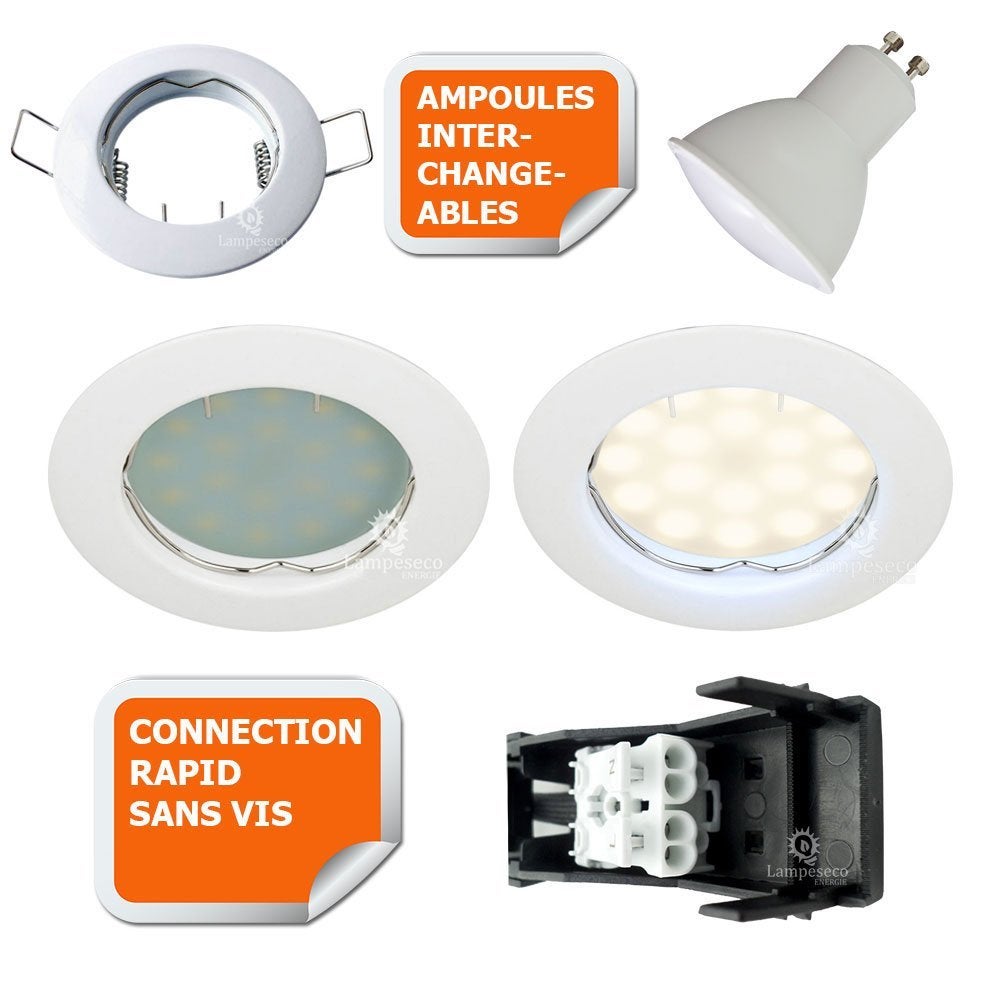 Lot de 12 Spot led complete ronde fixe eq. 50w blanc chaud - 2