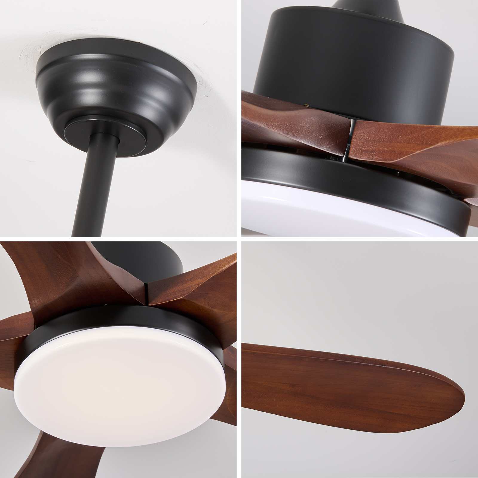Ventilateur de plafond LED bois rétro 132 cm silencieux intelligent 6 vitesses réversible télécommande - 5