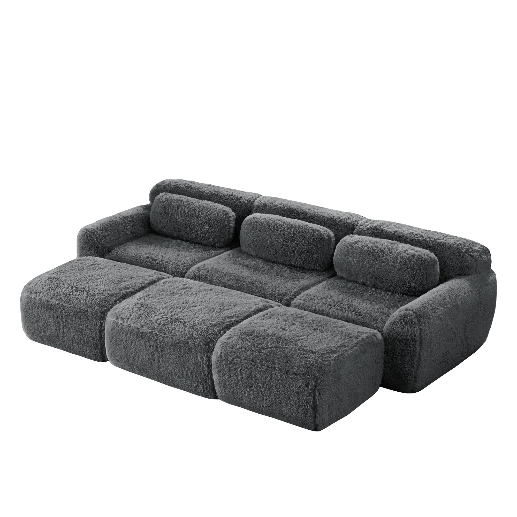 Canapés Cloud sans os, tissu peluche doux, canapé-lit modulable avec 3 poufs, canapé 3 places, canapé confortable pour le salon, gris - 5