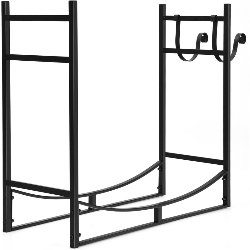 Stojak na Drewno Opałowe 83 cm, Stojak do Przechowywania Drewna Opałowego Wewnątrz i na Zewnątrz, Czarny