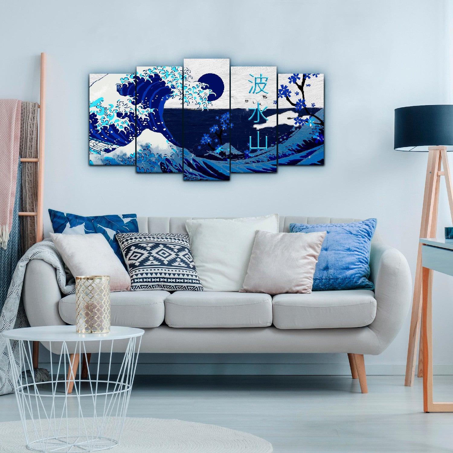 DekoArte - Impression Sur Toile Moderne | Décoration Pour Le Salon Ou Chambre | Grande Vague Kanagawa Bleu | 150x80cm - 3