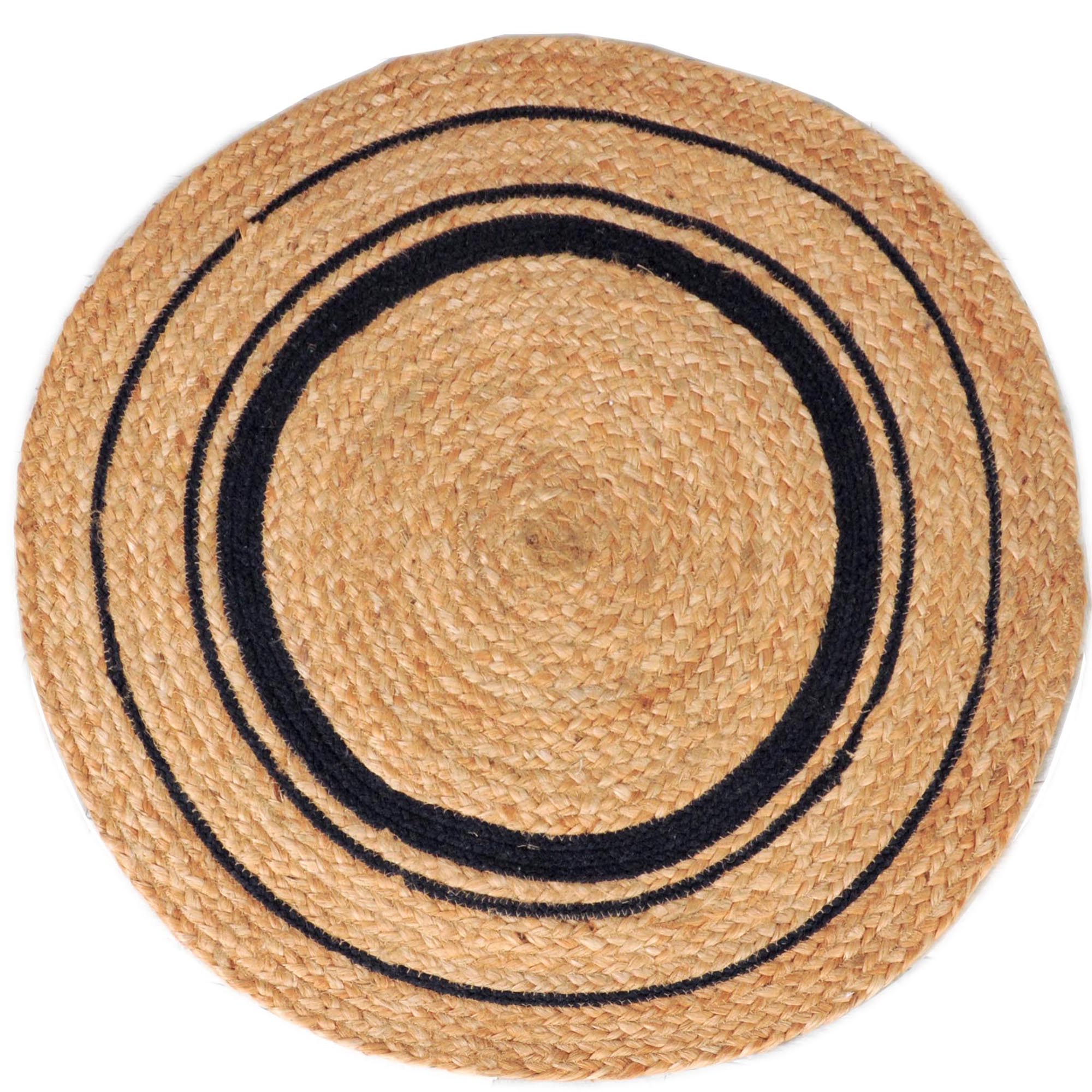 Tapis Rond en Jute tressé naturel, 120 cm, incrustation ronde Noire, Dylrev - 3
