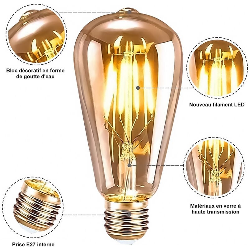 Ampoule LED Vintage ST64 7W Blanc Très Chaud – Culot E27, Style Industriel Et Lumière Cosy