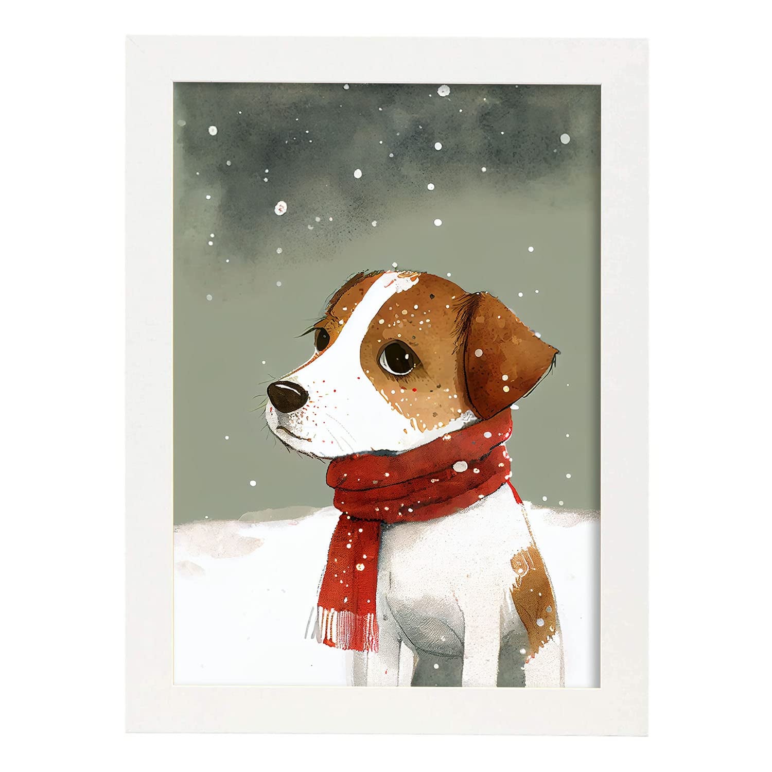 Nacnic poster de perro en estilo acuarela ilustraciones infantiles a todo color de animalitos bebé con ropa roja a3 marcos blanco