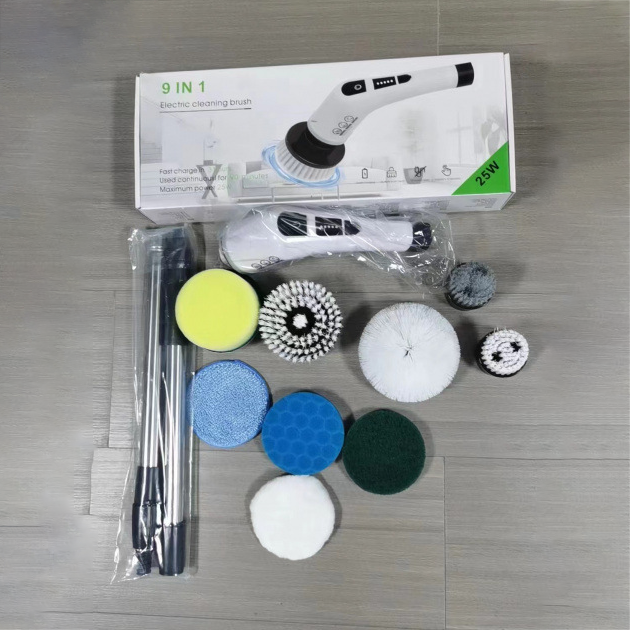 Brosse de nettoyage électrique sans fil, Autolaveuse électrique rotative, Nettoyeur électrique, Brosse de douche avec 9 têtes de brosse remplaçables - 8