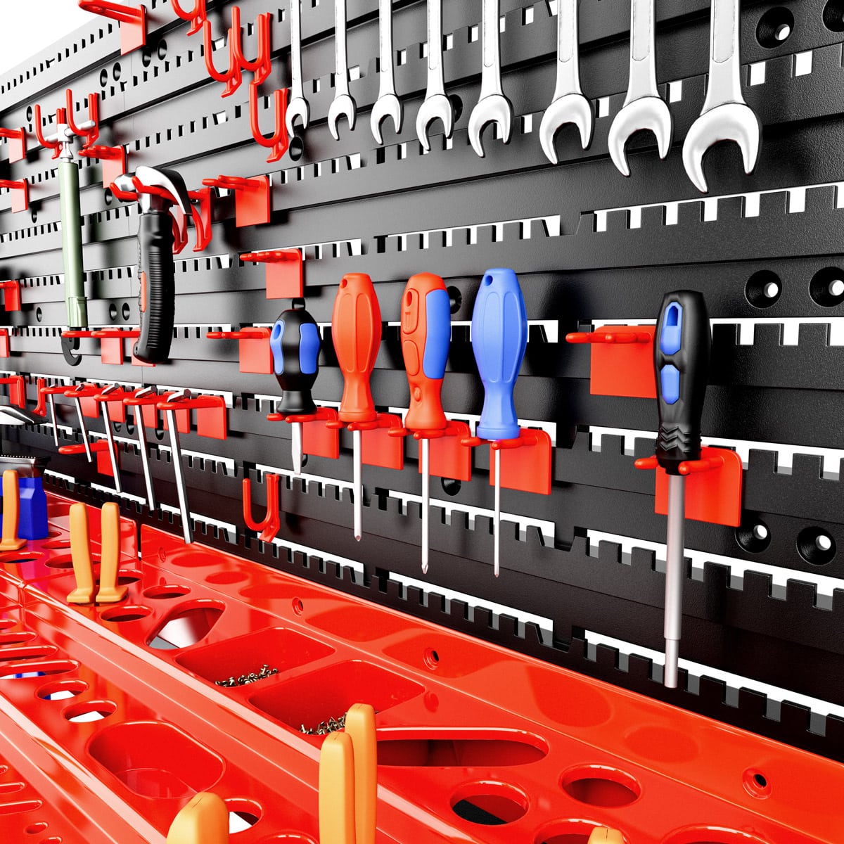 MONZANA® Panneau mural de rangement pour outils 54 pièces portes-outils plastique bricolage rangement atelier - 7