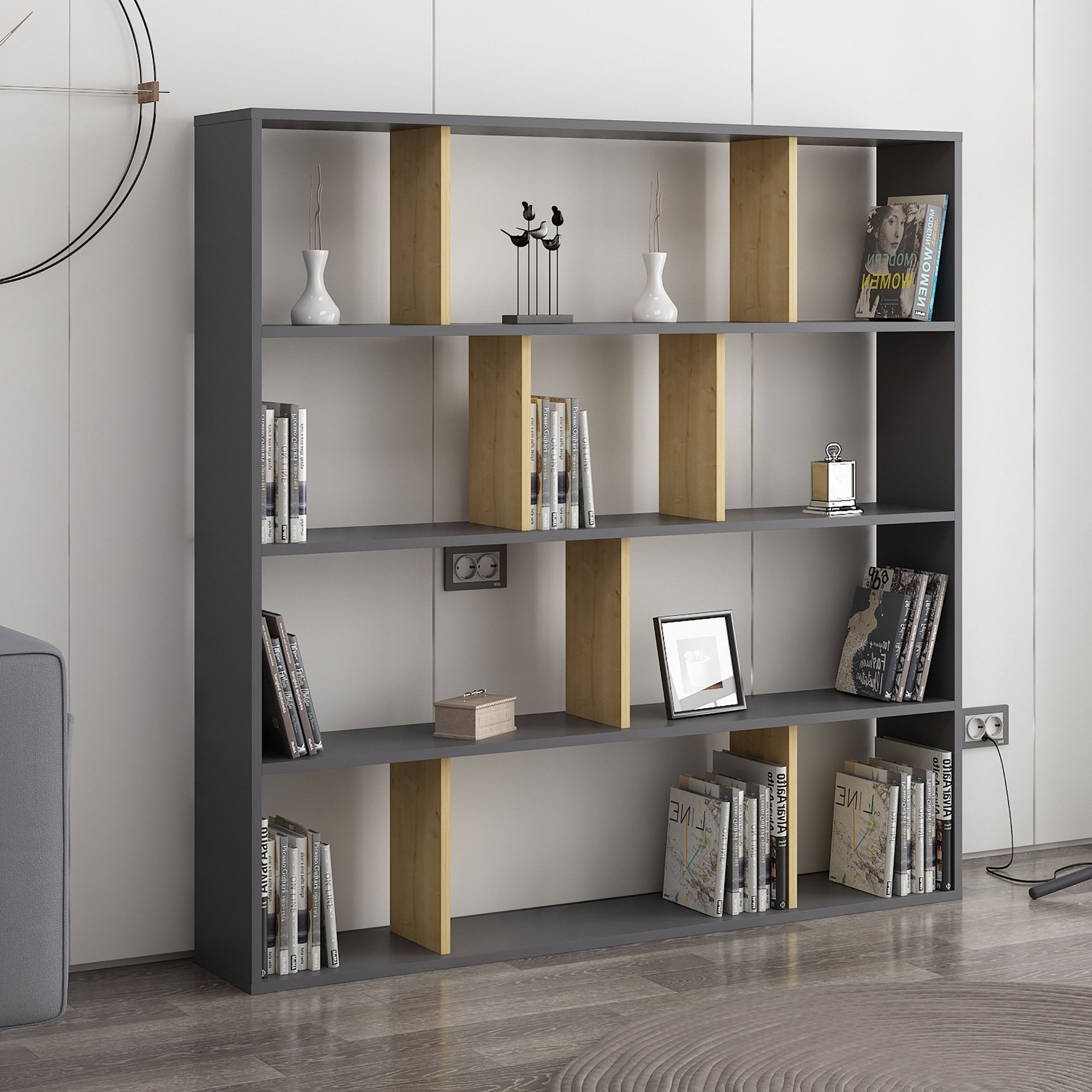 Bibliothèque En Bois 4 étagères - Dimensions 208 Cm H X 145 Cm L X 40 Cm P