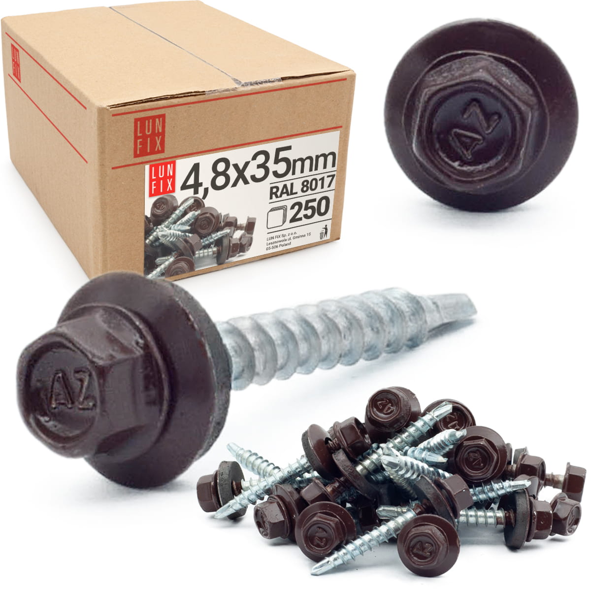 Blachowkręty wkręty farmerskie 4,8x35mm RAL817 brąz 250szt.