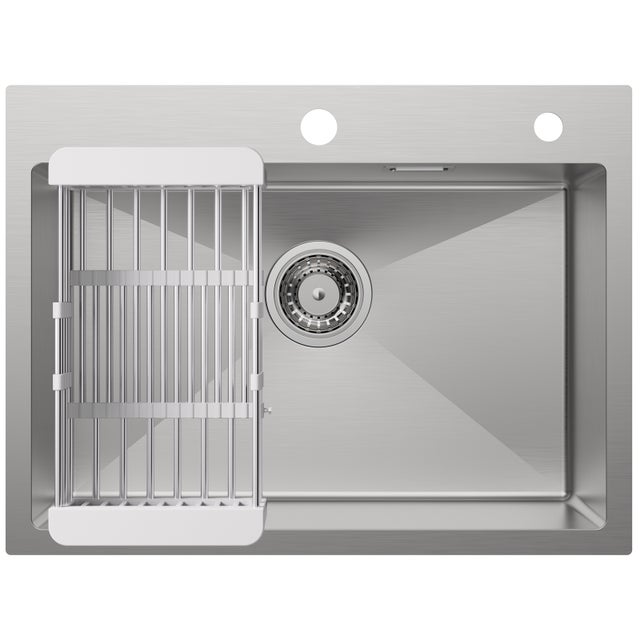 Cecipa max Évier de Cuisine 1 Bac 60*45*18CM, Évier Inox de Cuisine avec Panier de Drainage - Evier à encastrer/ Evier à poser - Argent
