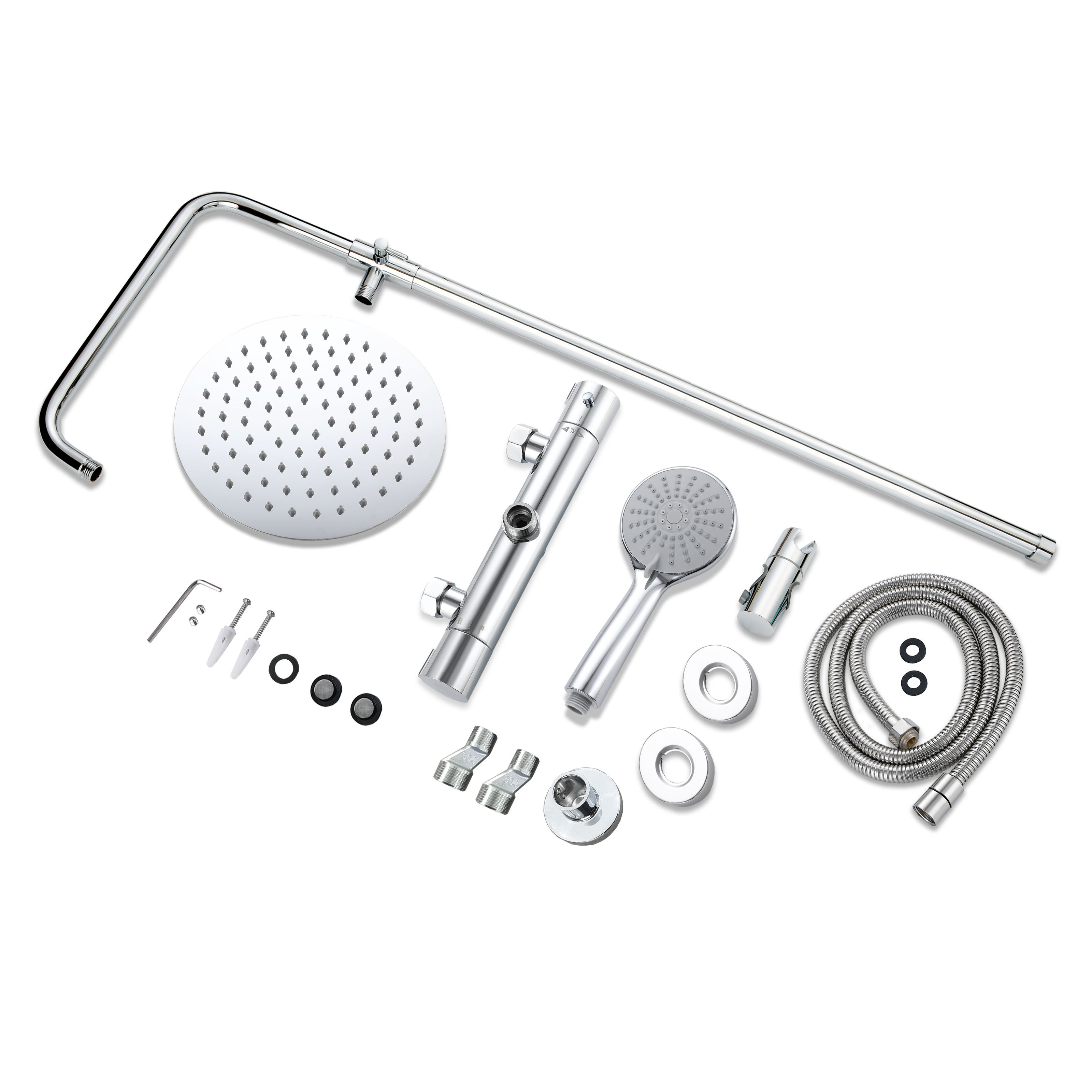 AICA Colonna doccia a ponte con soffione circolare 20x20cm, sistema doccia con miscelatore, cromato lucido - 6