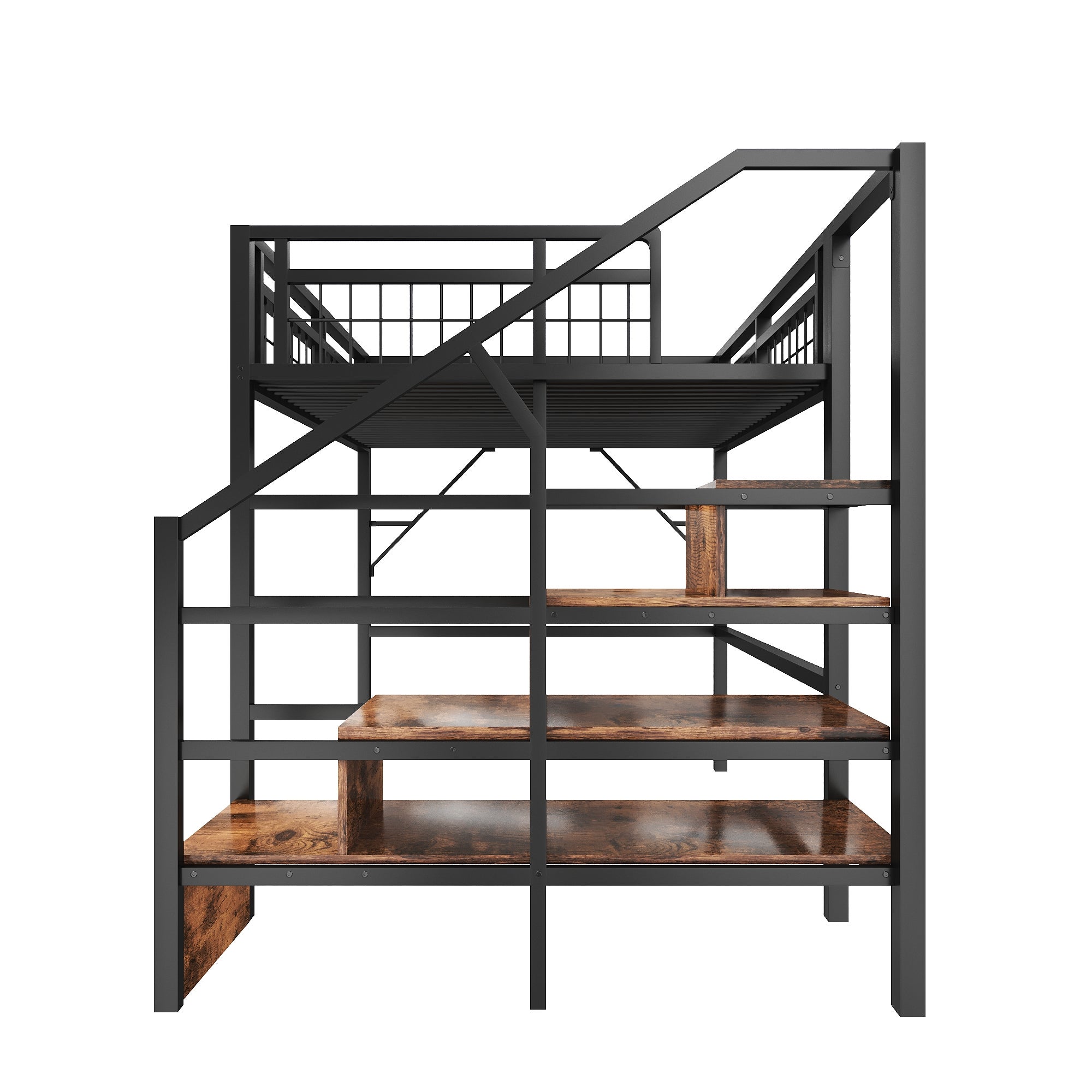 Lit Mezzanine 140x200cm avec LED, Escalier de Rangement, Lit superposé enfant avec Espace Libre Aménageable en Dessous, Cader Métal Noir, sans Matelas - 8