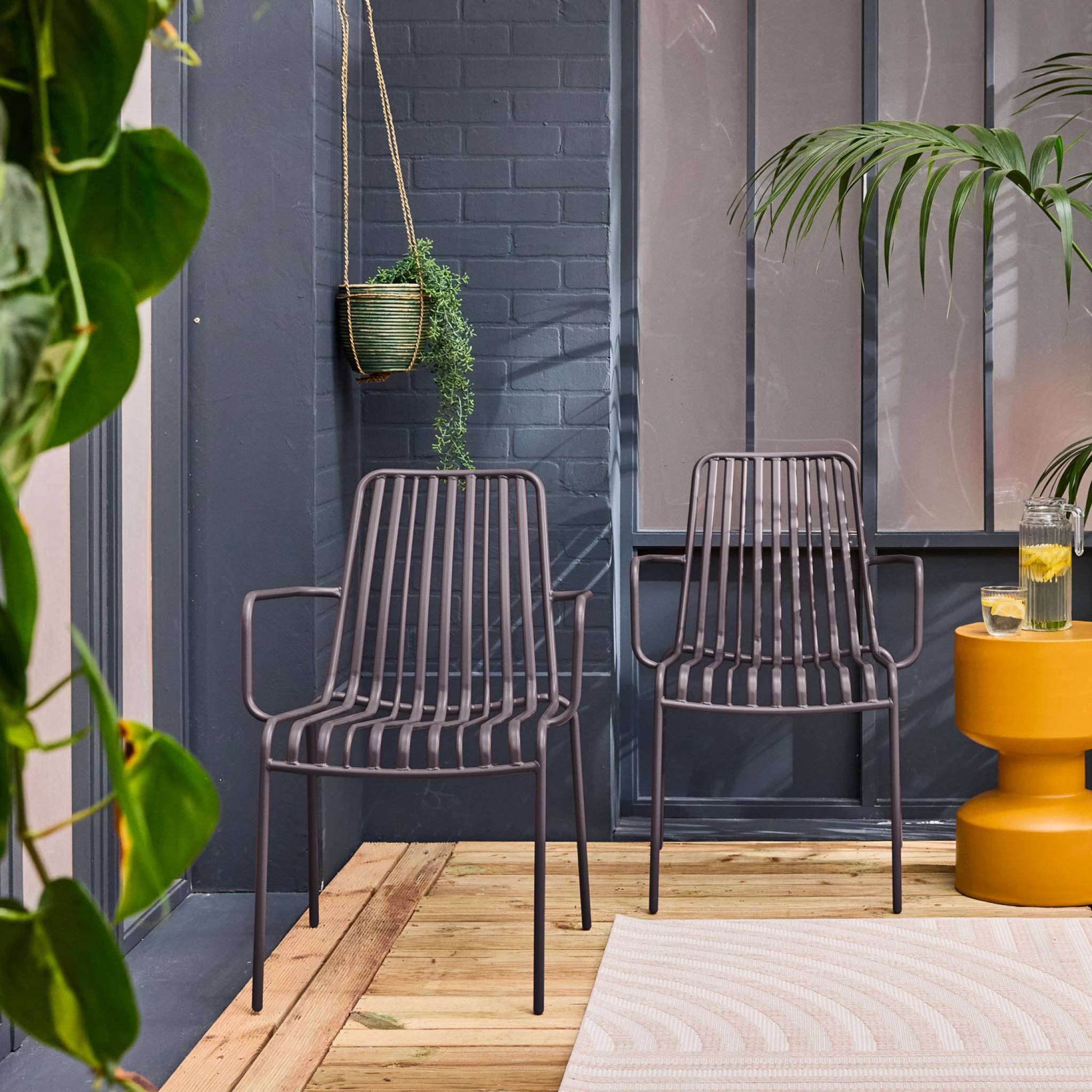 Lot de 2 fauteuils de jardin FLORIDA anthracite empilable en acier. L 59 x P 53.5 x H 78 cm FLORIDA - 2