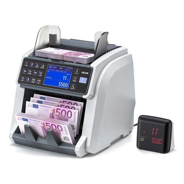 Compteuse Billets VEVOR Multidevises et Valeurs Mixtes, Détecteur Faux Billets Contrefaçon par CIS/UV/MG/IR/DD/DBL/HLF/CHN, Vitesse Comptage Réglable