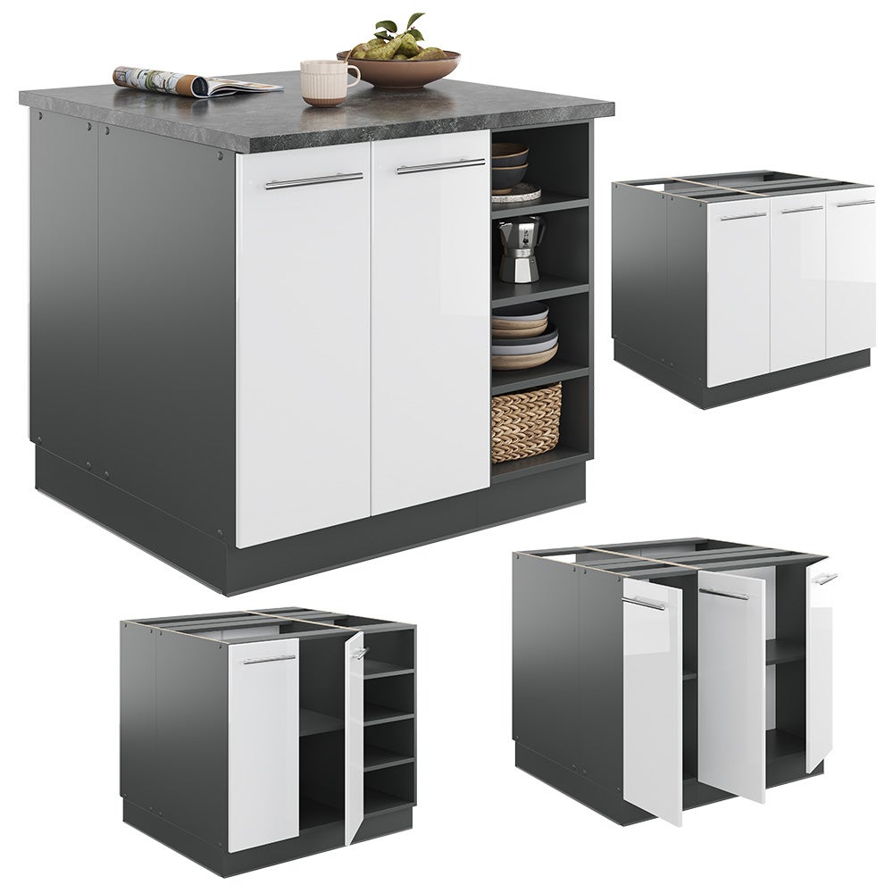 Vicco Îlot de cuisine Fame-Line, Blanc brillant/Anthracite, 90cm sans PT - 7