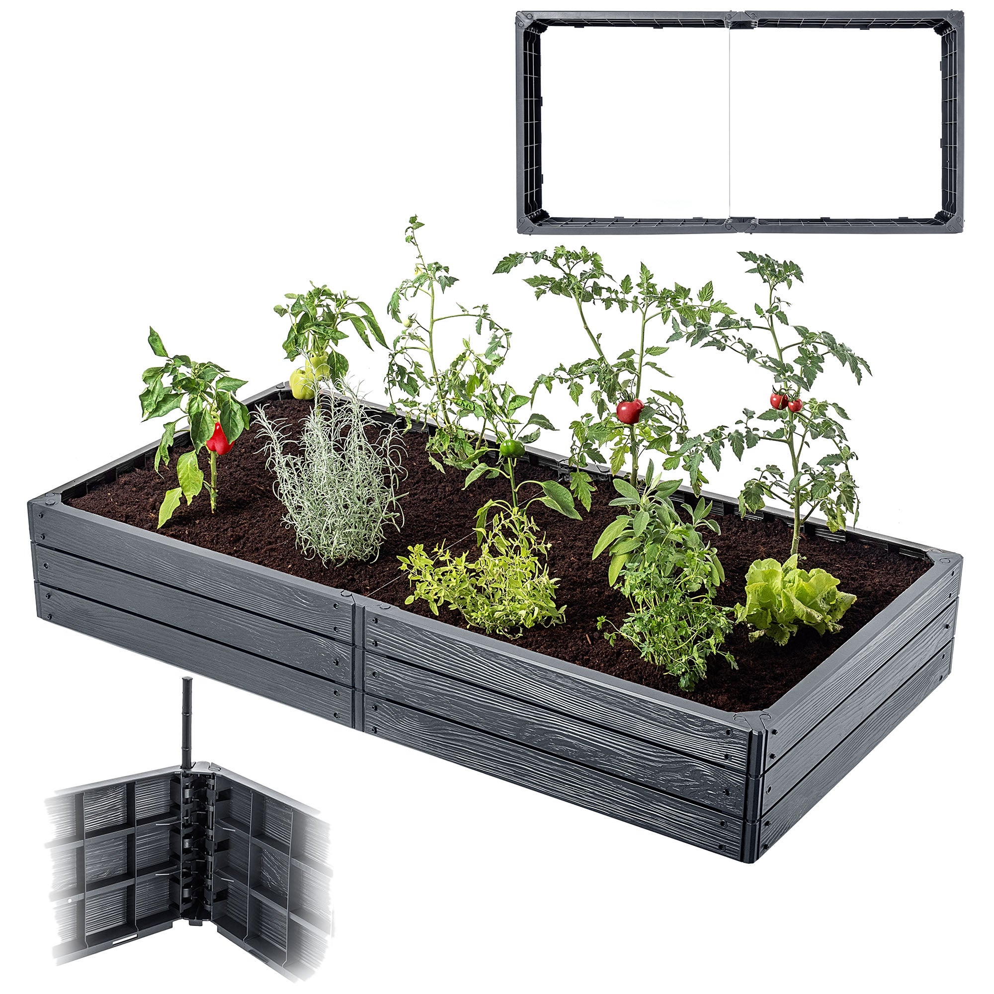 WARZYWNIAK PODWYŻSZONA GRZĄDKA SKRZYNIA OGRODOWA RABATA ANTRACYT 150x75cm