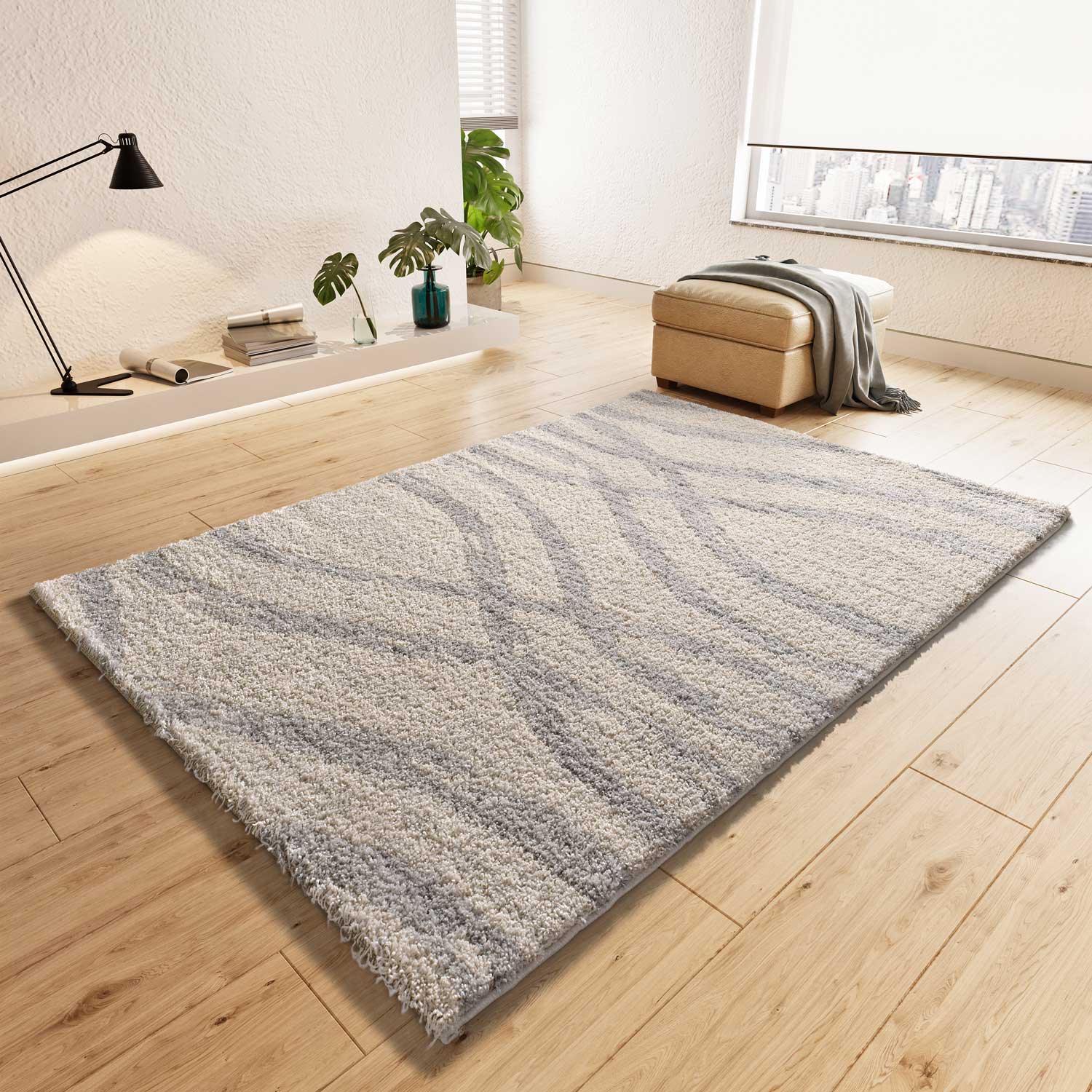 Prostokątny srebrny dywan do wnętrz 133 x 190 cm HELIA shaggy skandynawski - ATTICGO