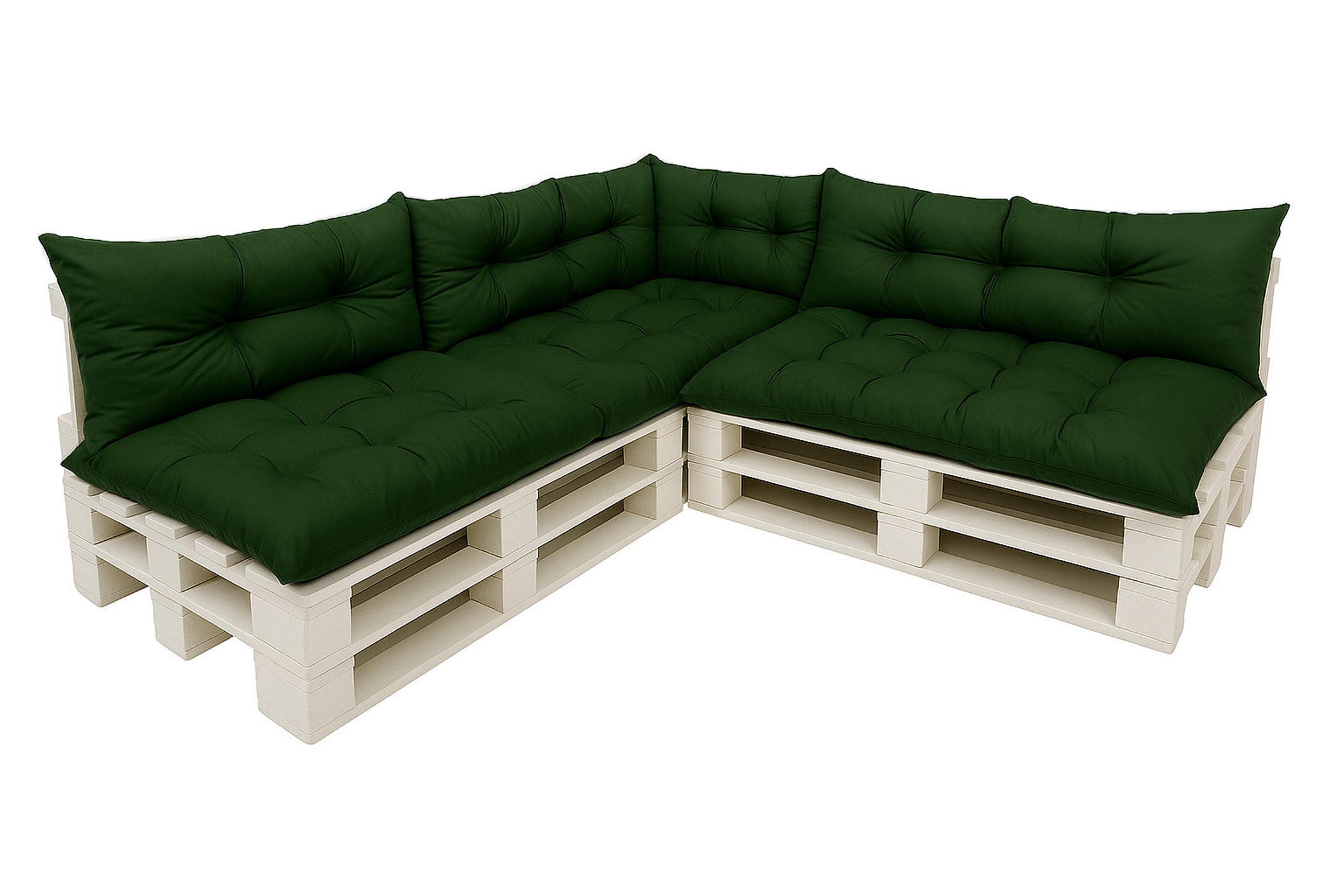 Komplet poduszek ogrodowych na palety 3x120x50cm 3x120x40cm + 60x40cm, wygodne poduszki na meble z palet zielone