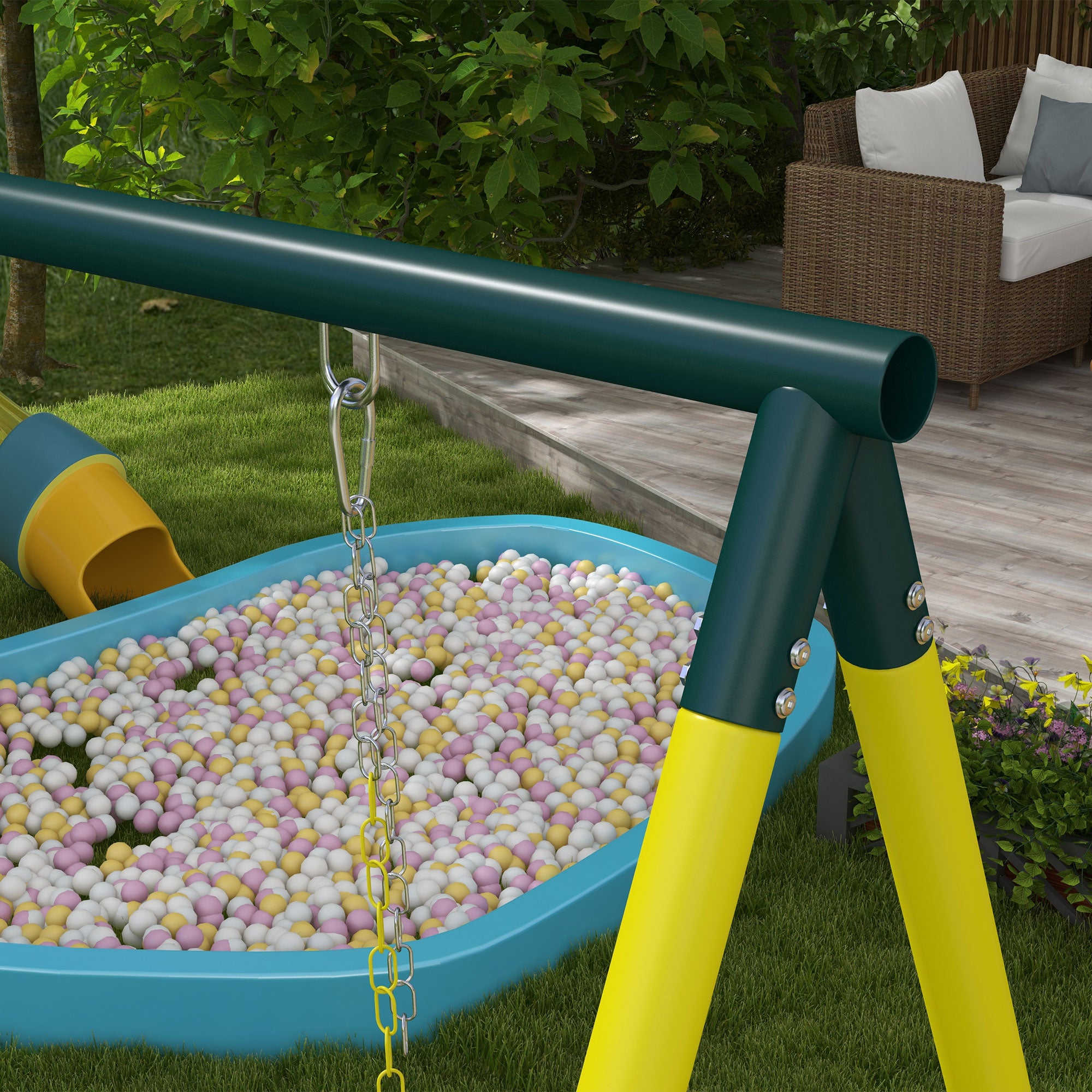 Baloiço Infantil Outsunny Aço, PE Amarelo 267x180x202 cm - 5