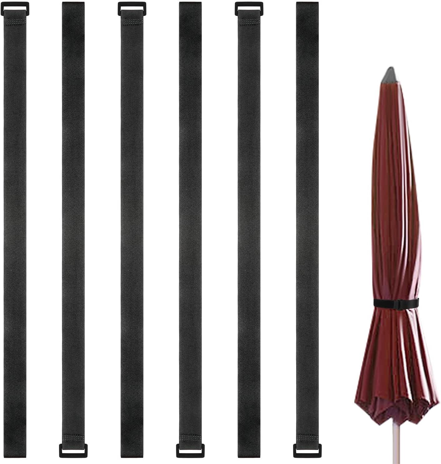 6 Sangles Pour Parasol Réglables BOXOB - Sangles Nylon Noires Sécurisées Pour Parasol Jardin Terrasse Plage
