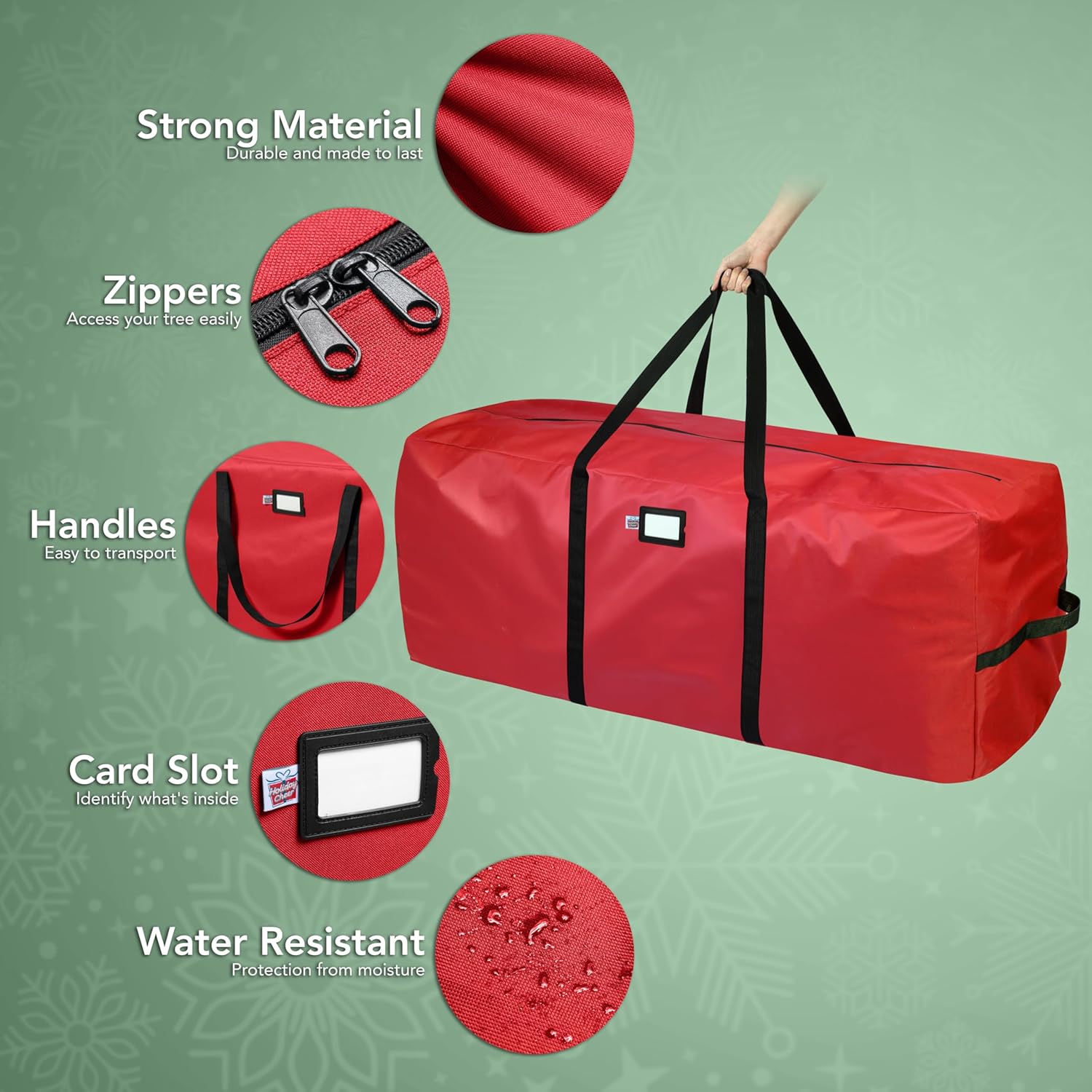 Sac de Rangement pour Sapin de Noël 122x38x51cm, Sac de Stockage Étanche et Anti-Poussière pour Arbre Artificiel, Guirlandes, avec Poignées - 4
