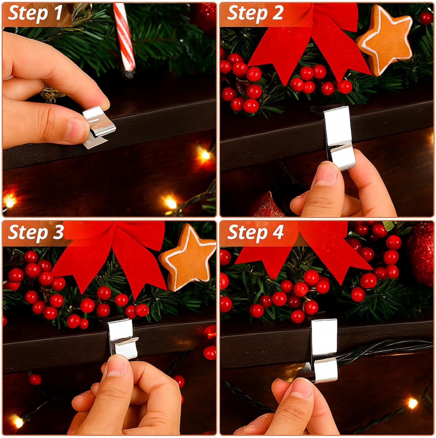 Lot de 100 crochets pour suspension de lumières extérieures, crochets de gouttière pour guirlandes, éclairage pour décorations et de Noël 14 x 11 mm - 2