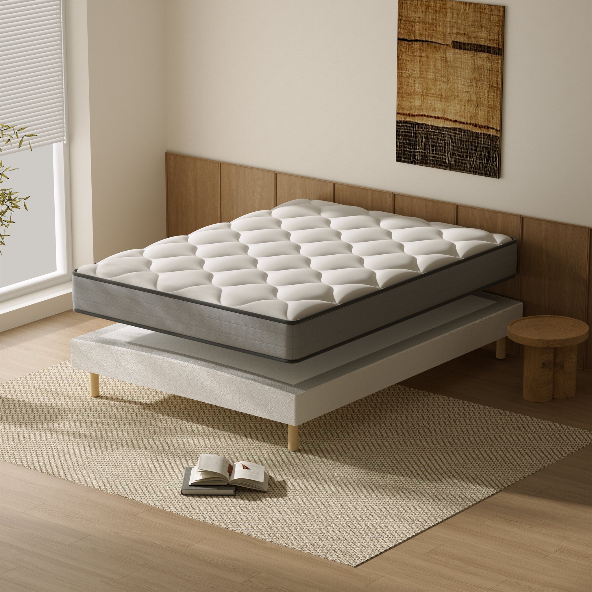 TEENO Ensemble Matelas à ressorts+ Lit Sommier Tapissier Déco 140x190cm, Epaisseur du Matelas 20cm - 5