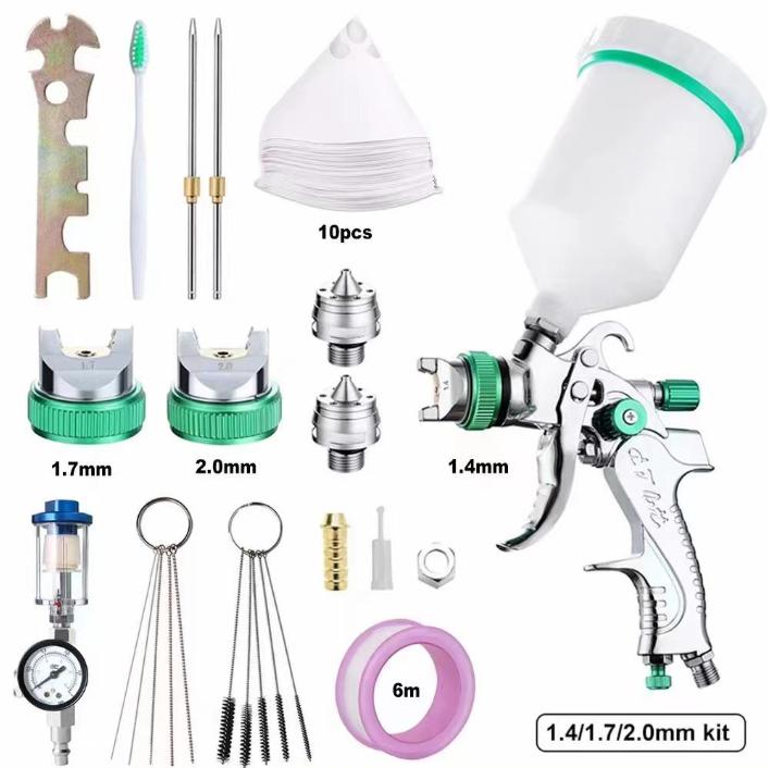 Zestaw pistoletu lakierniczego HVLP, pistolet do malowania samochodów z 3 dyszami 1,4 / 1,7 / 2,0 mm i zbiornikiem 600 cm3 do lakierowania samochodów
