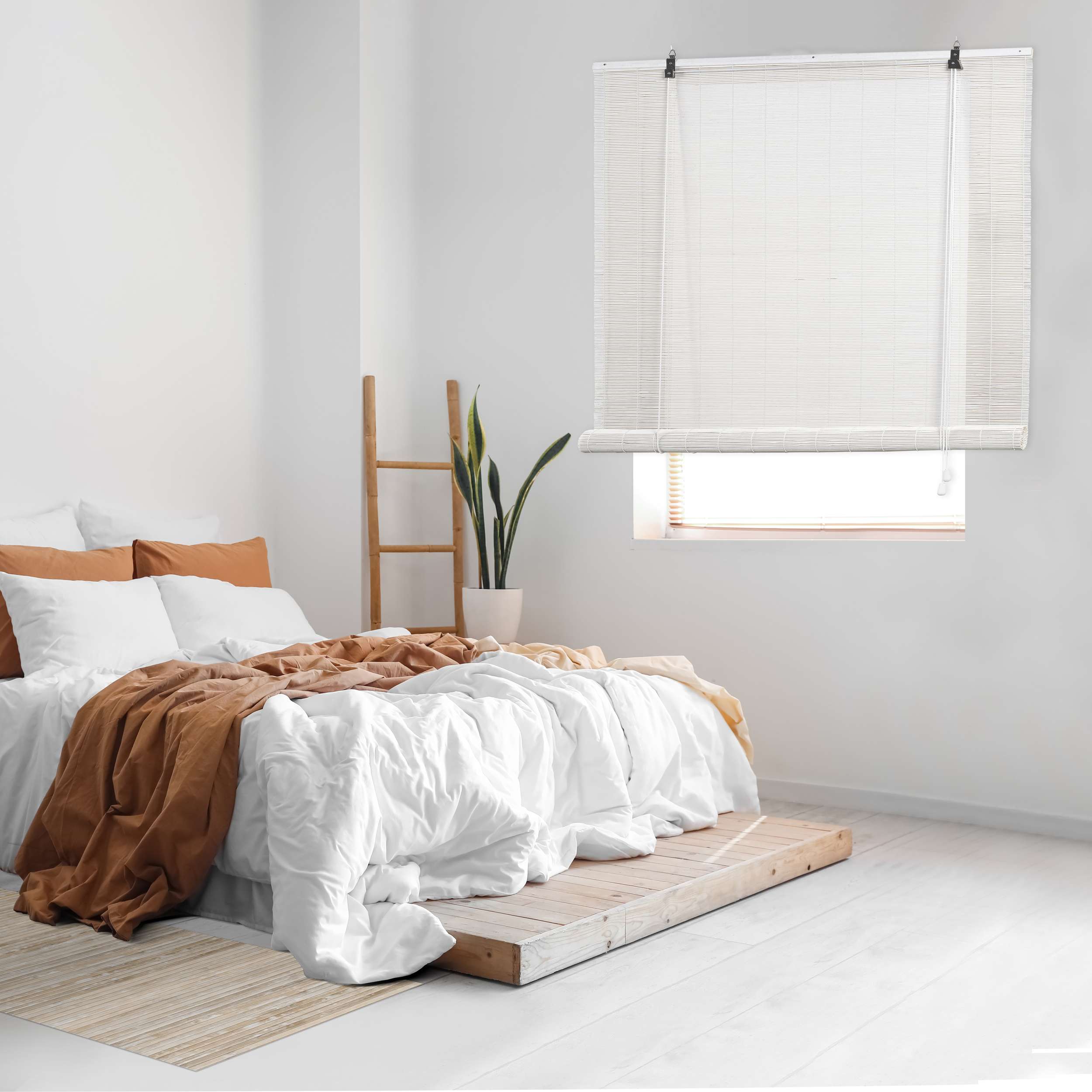 Estore de rolo de rolo de bambu, Estore de rolo de rolo de bambu natural interior e exterior branco, 150 x 175 cm - 2