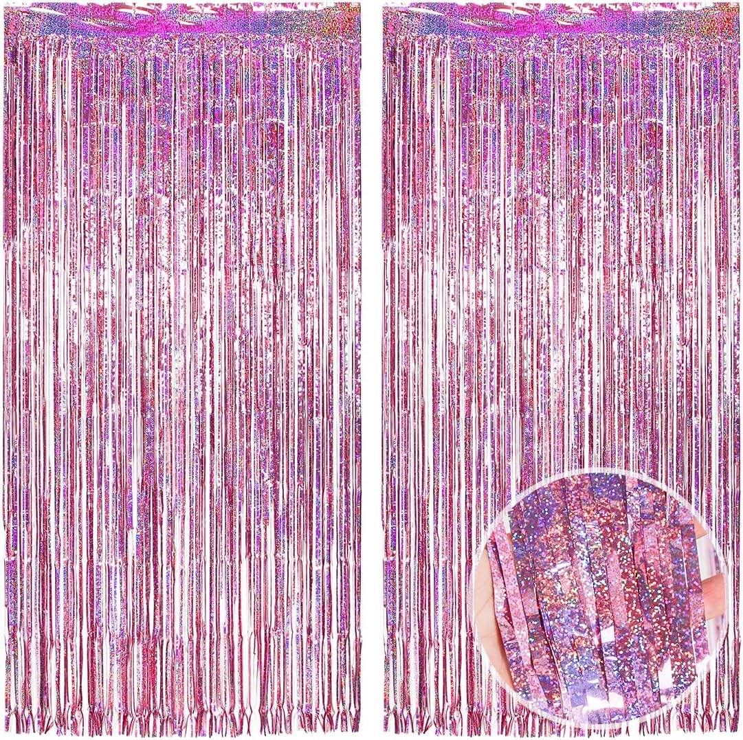 2 Pièces Rideau Métallique Frange Multicolore 1m X 2m - Décoration Fête Et Photographie