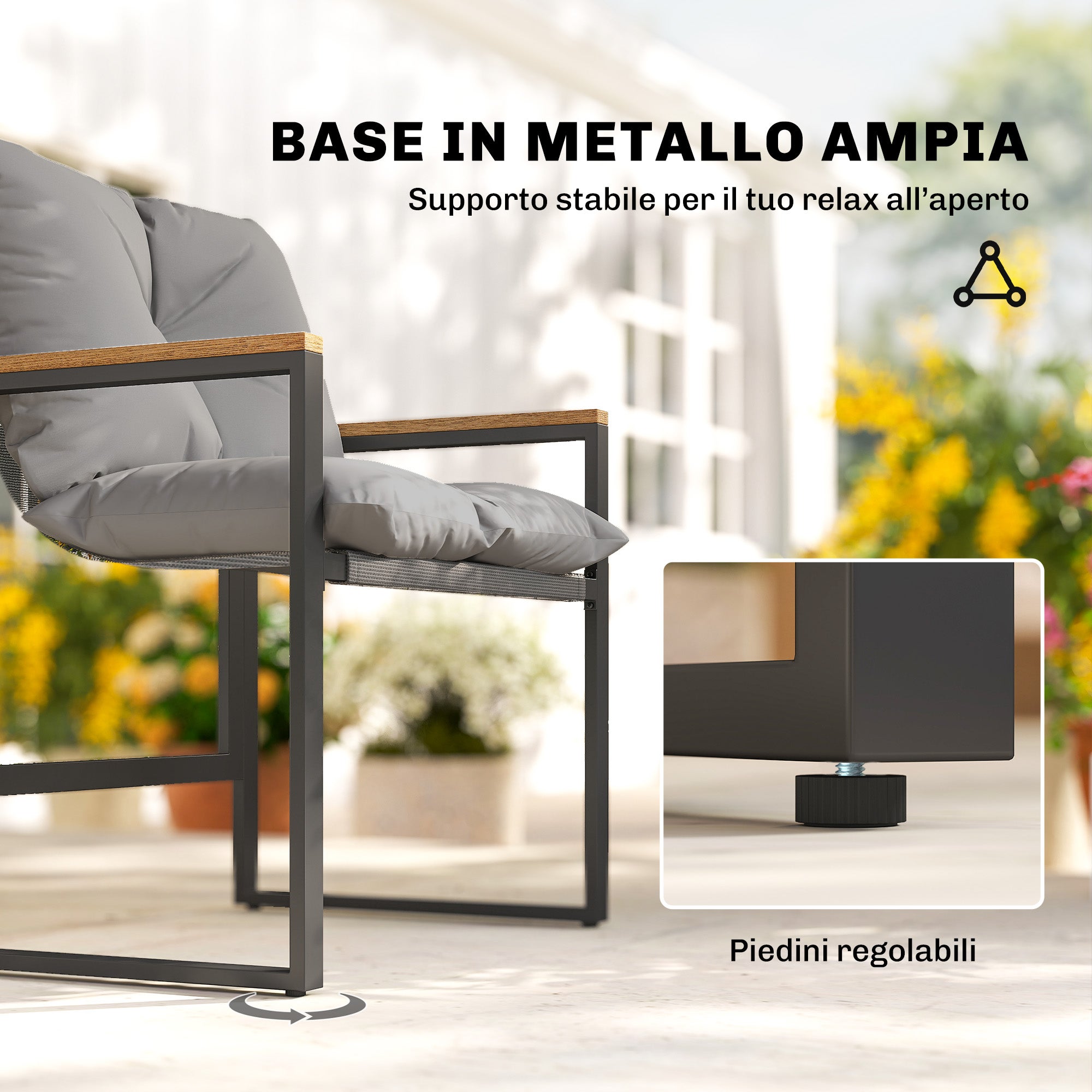 Ensemble table et chaises de jardin en métal pour 3 personnes avec coussins épais, multicolore - 8