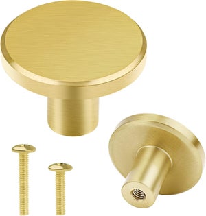 10 Boutons D'armoire Ronds En Laiton Massif Or | Poignée De Meuble Monotrou | Pour Tiroirs, Portes D'armoire, Commode - Vis Incluses