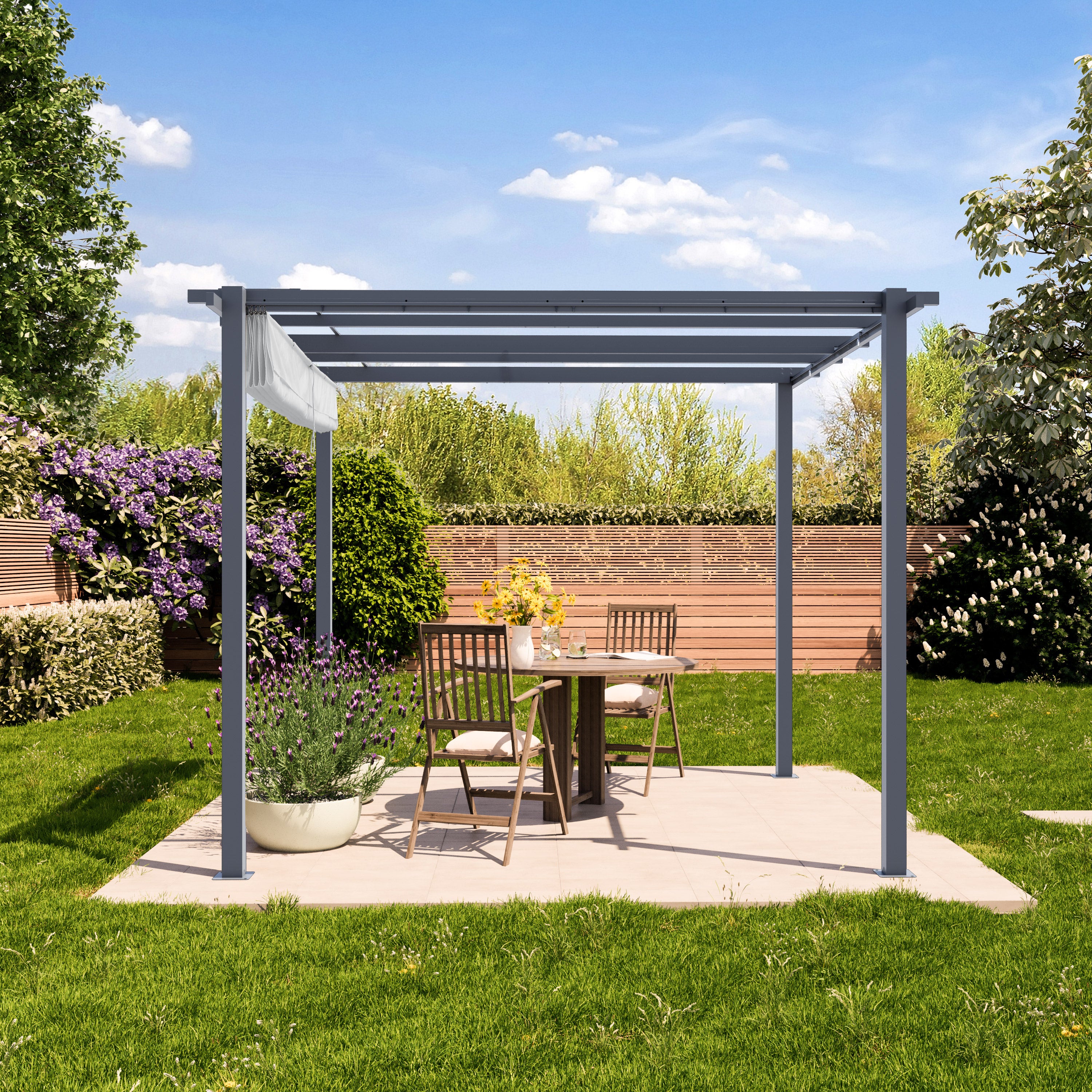 PRIMEYARD Pergola 3x3 m gazebo da giardino con tetto scorrevole grigio - struttura in acciaio - 8