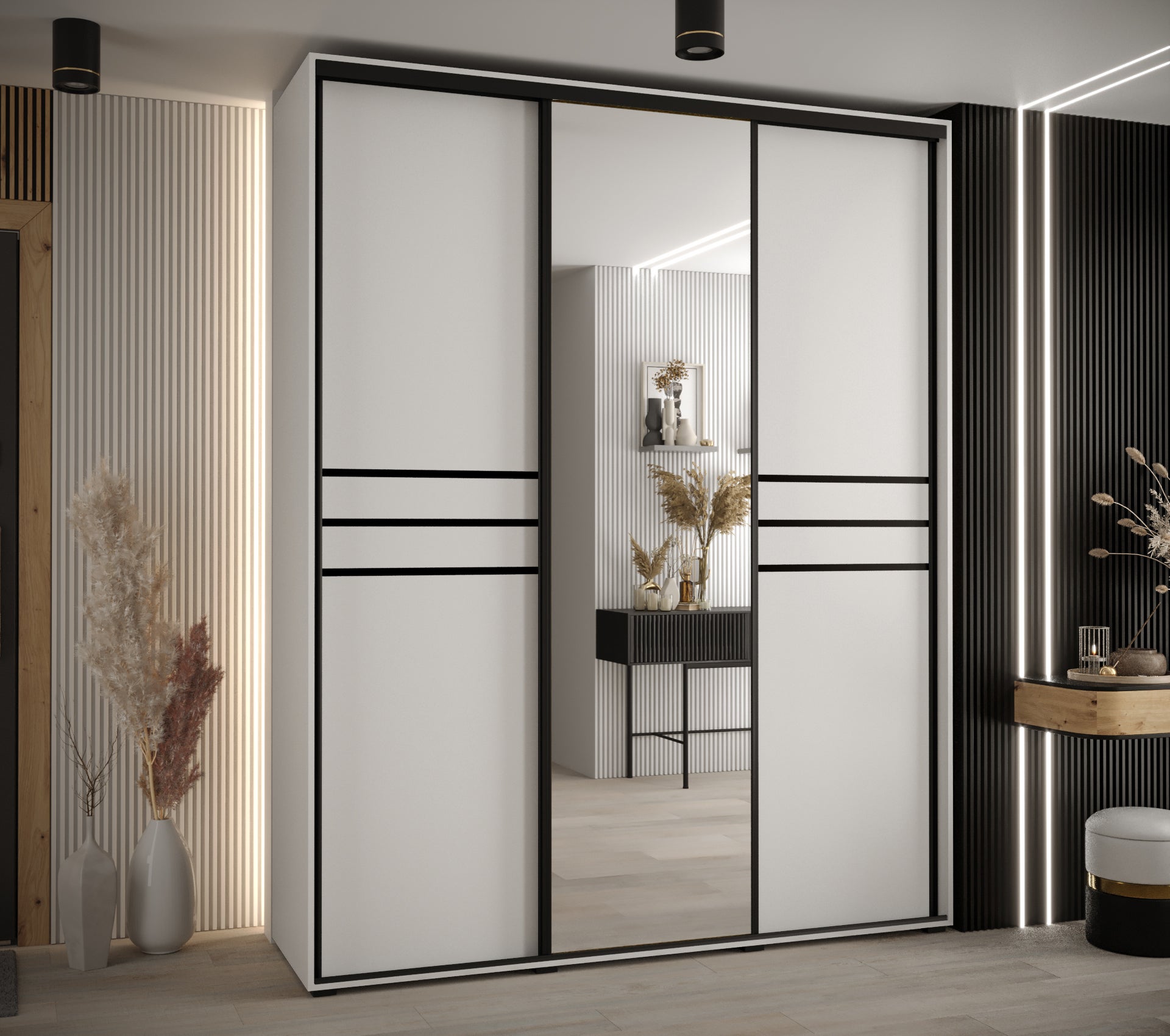 Szafa przesuwna z lustrem wysoka Davos 11 190 x 60 x 235,2 cm biały + biały + u. czarny - Abiks Meble - 2