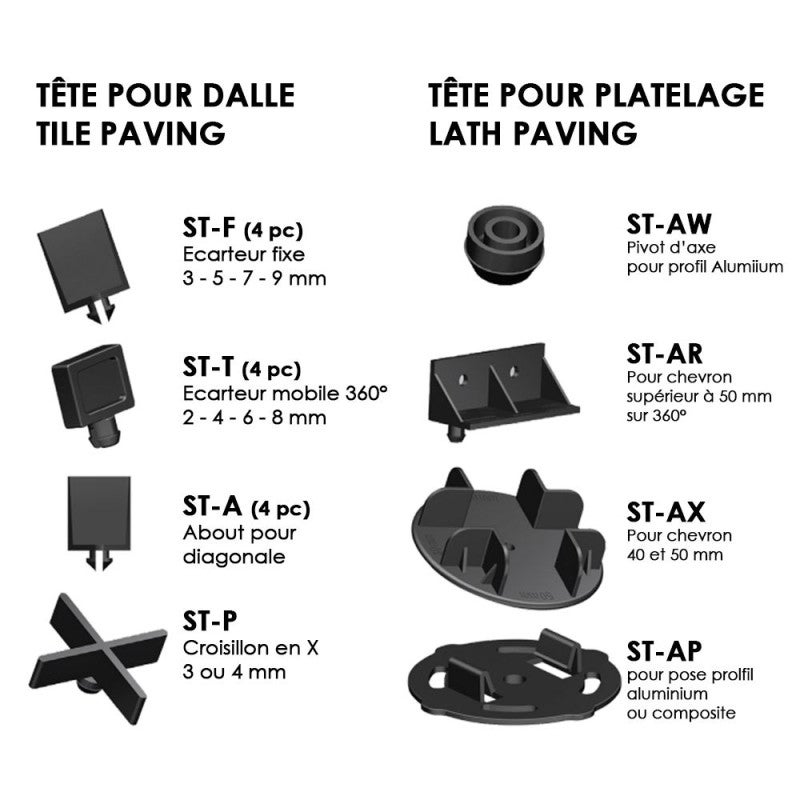 Plot réglable 18 à 1083 mm - LINE ECO - 36 - 51 mm ST-SP4 - Croisillon dallage 4 mm - 3