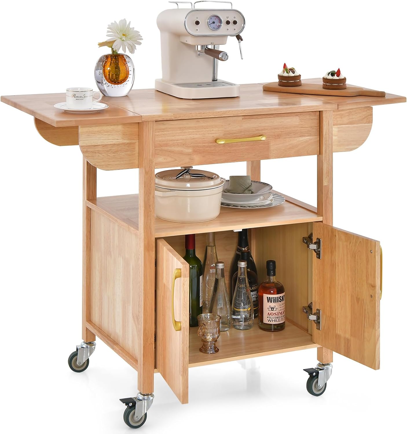 Desserte de Cuisine à roulettes, Chariot de Cuisine Plateau en Bois d ...