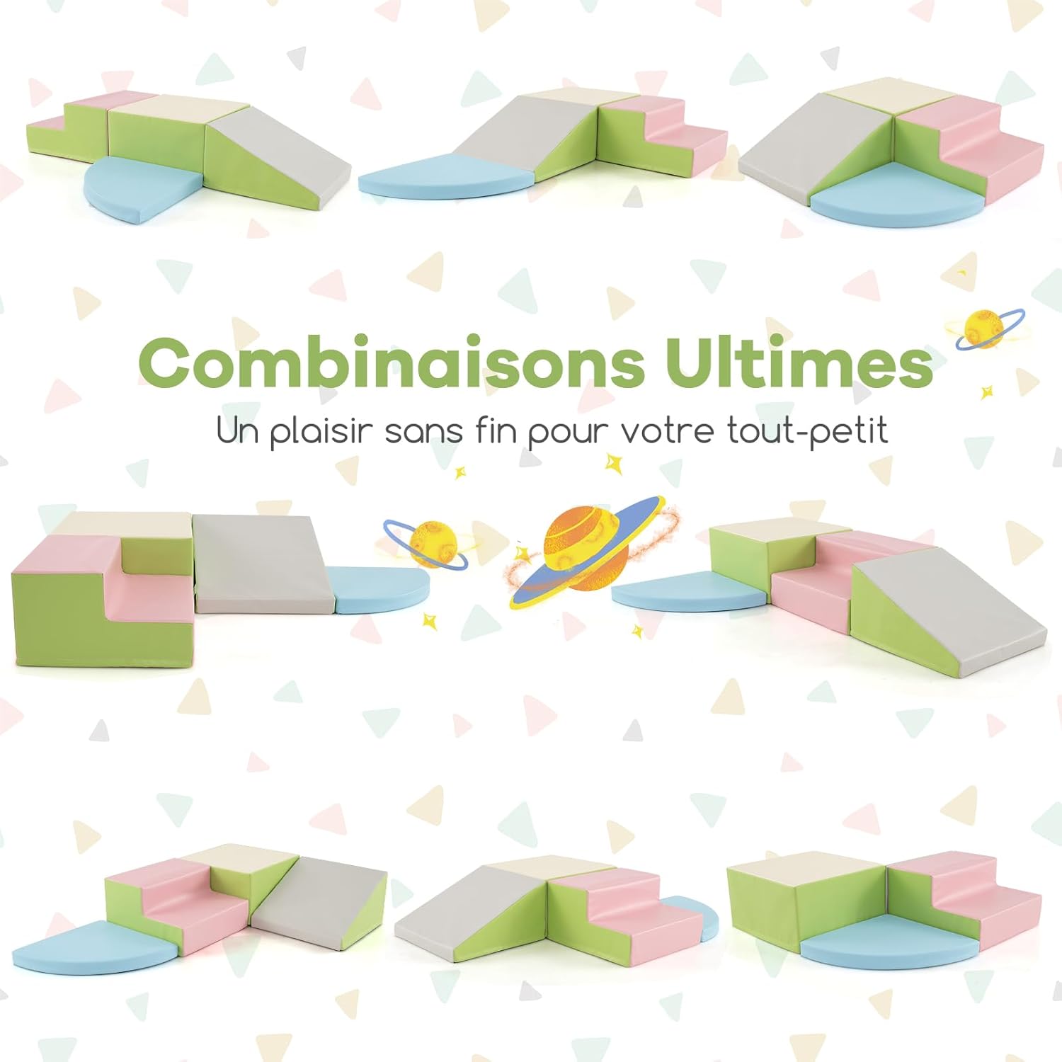 4 Pcs Parcours de Motricité Bébé, Mondule Moticité en Mousse EPE, Revêtement en Simili Cuir, pour Enfants 3 Ans+ ,pour Grimper, Ramper (Rose) - 7
