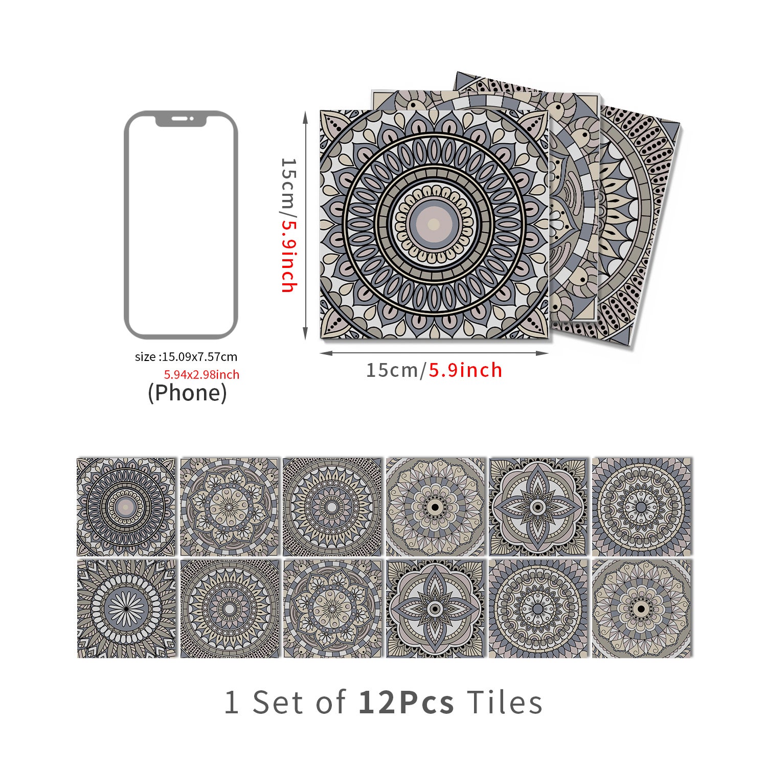 Lot de 12 panneaux muraux 3D autocollants, Crédence adhésive, Autocollants décoratifs, Imperméables et résistants à la chaleur, 15 cm x 15 cm - 4