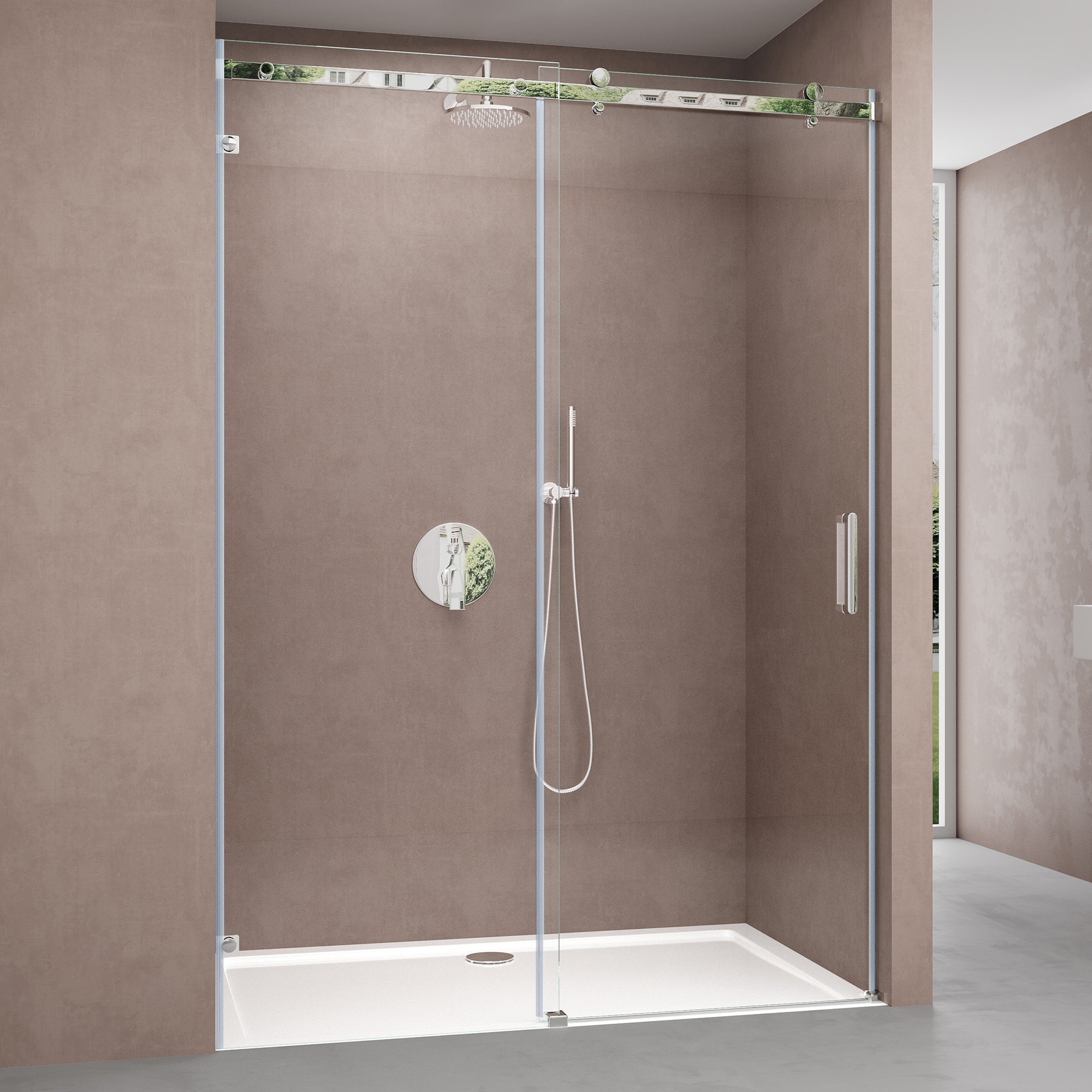 Porte Parois De Douche Coulissante 150 Cm H 200 En PVC Anthracite Verre Transparent Mod Glam 86808347