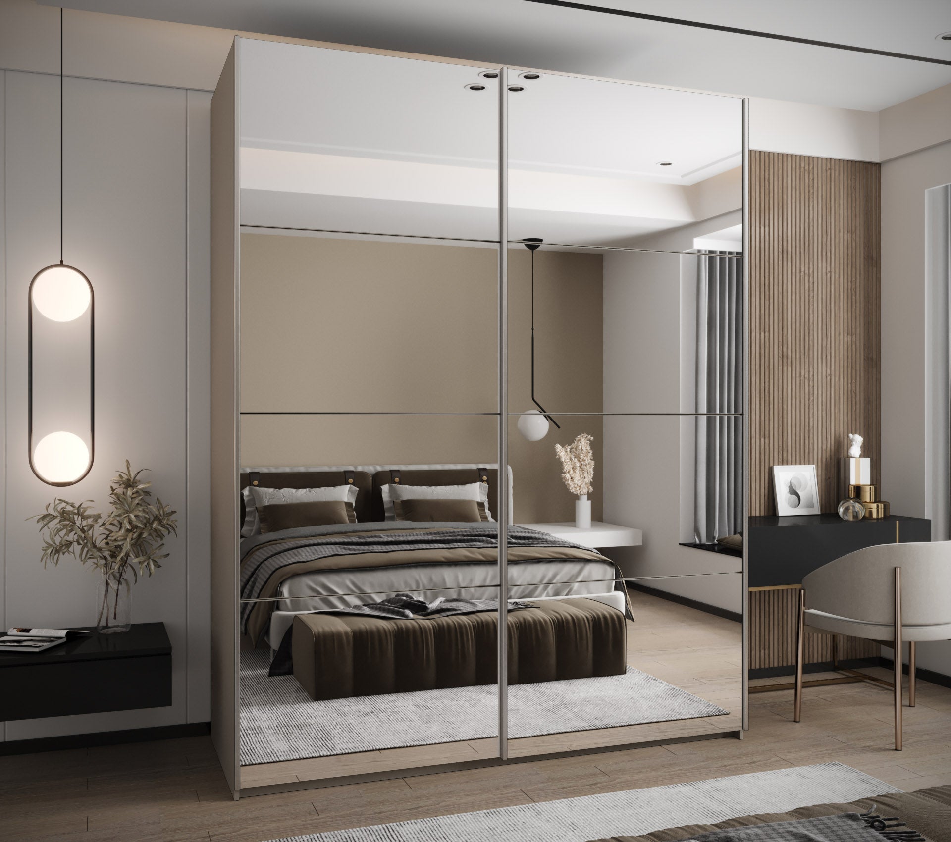 Szafa przesuwna wysoka Lux 2 200 x 64 x 245,5 cm kaszmir + kaszmir + u. srebrny - Abiks Meble - 2